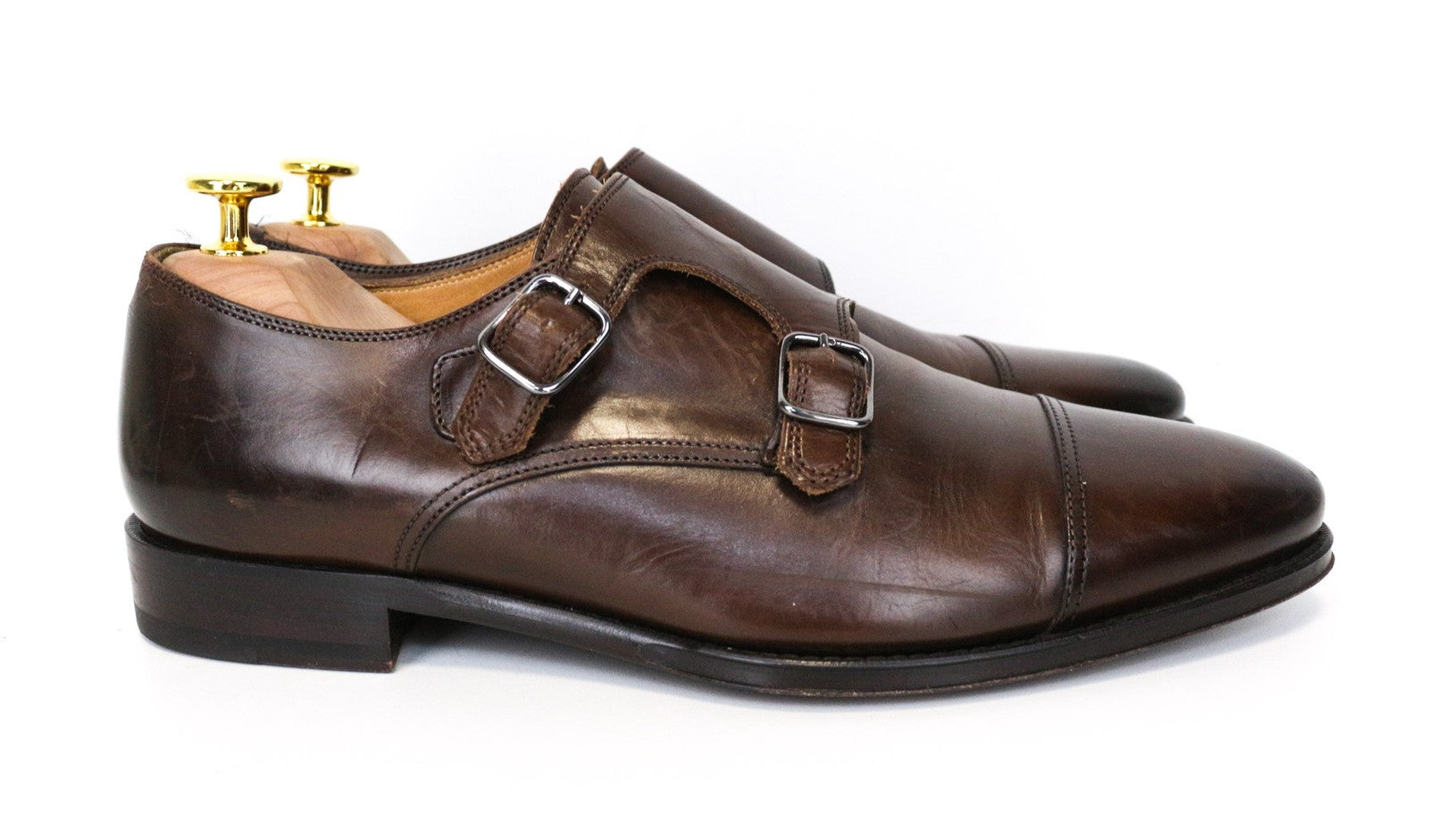 SUITSUPPLY Men Formal Shoes EU40.5 Brown Leather Double Monk Strap Classic