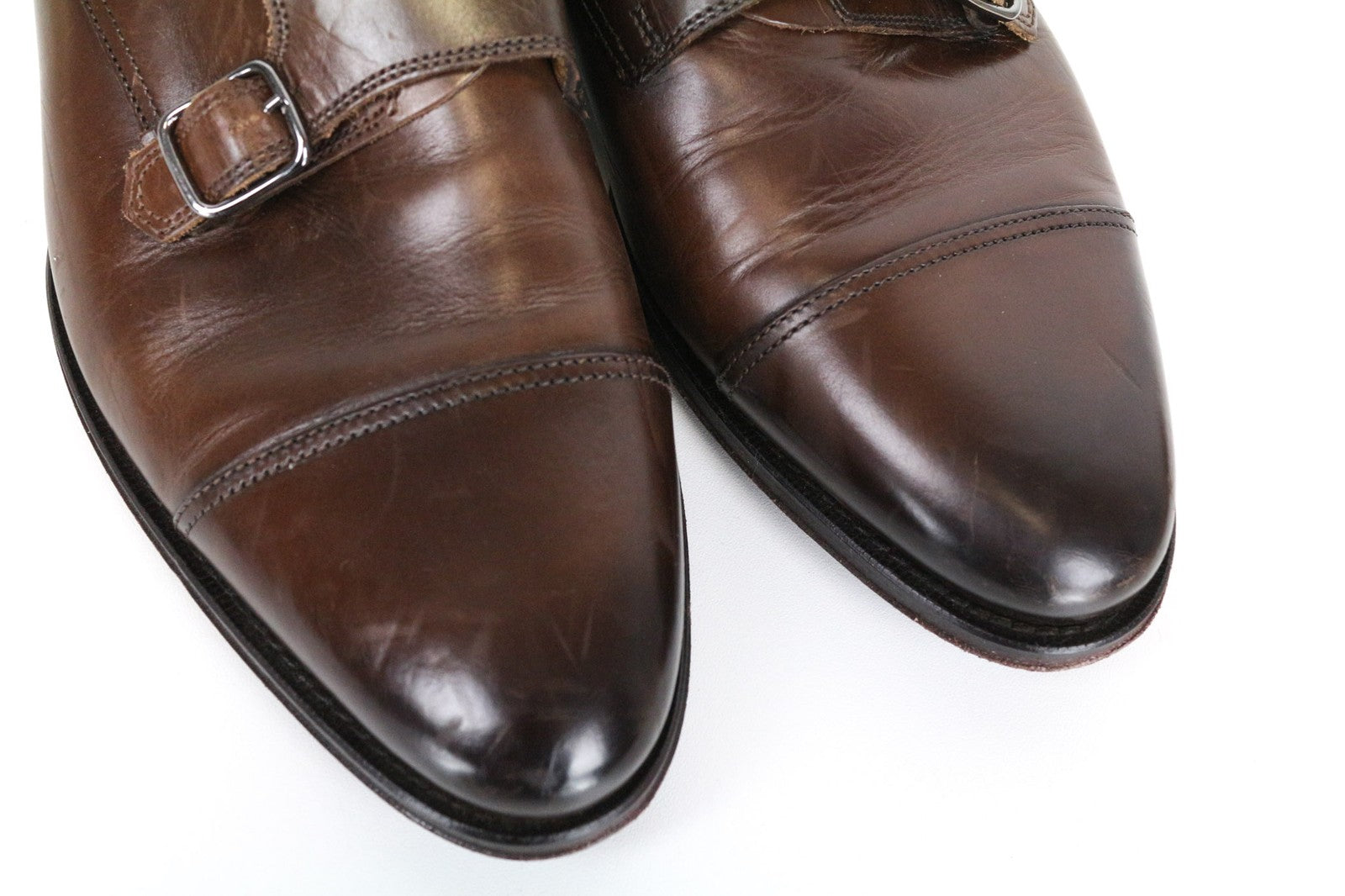 SUITSUPPLY Men Formal Shoes EU40.5 Brown Leather Double Monk Strap Classic