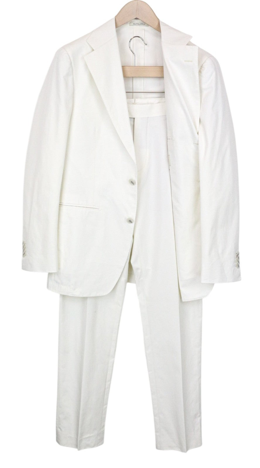 SUITSUPPLY Havana Jetted Men Suit UK38R White 2-Piece Slim Pure Cotton Twill