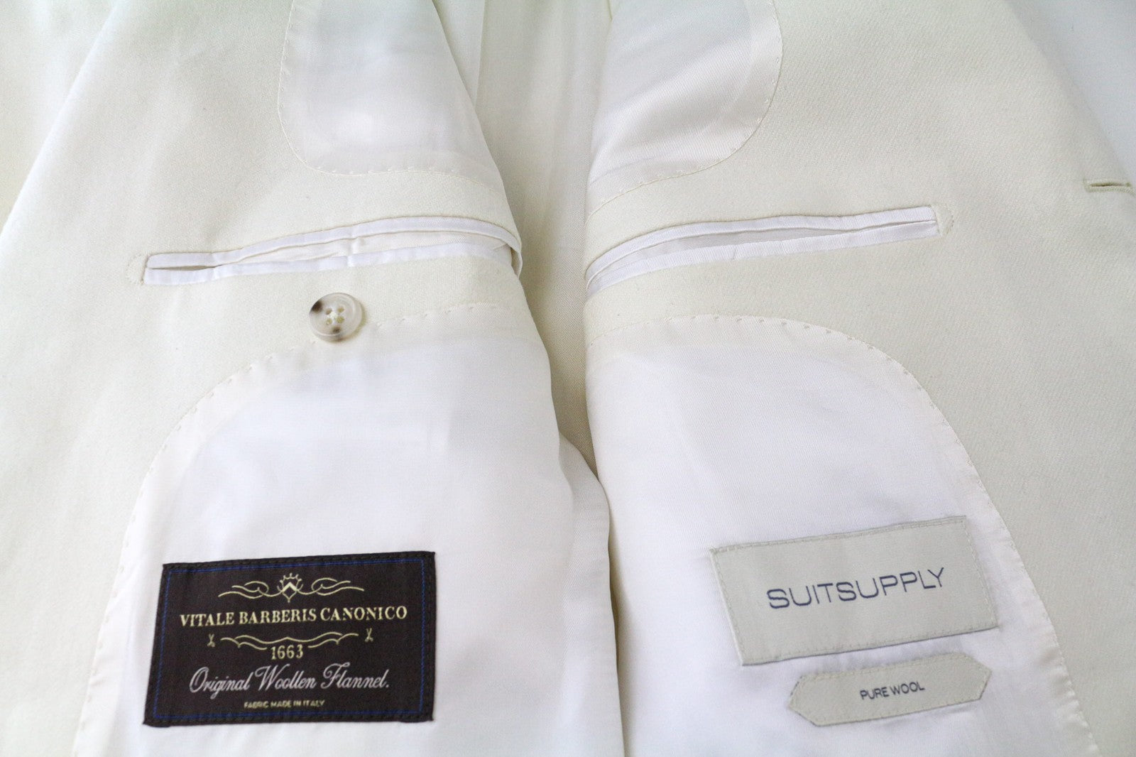 SUITSUPPLY Havana Jetted Men Suit UK38R Woollen Flannel Off-White 2-Piece Slim