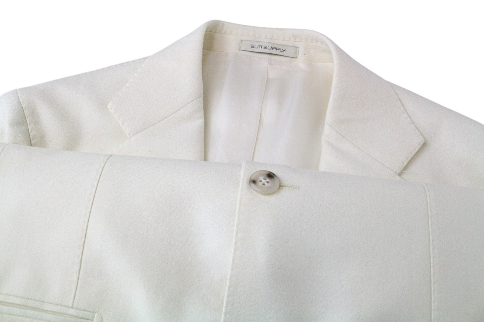 SUITSUPPLY Havana Jetted Men Suit UK38R Woollen Flannel Off-White 2-Piece Slim