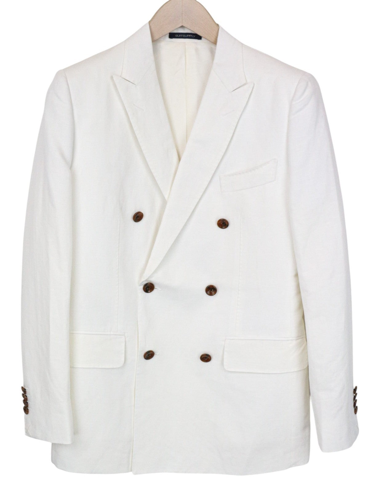 SUITSUPPLY La Spalla Men Blazer UK34R White Slim Two-Row Herringbone Linen Mix