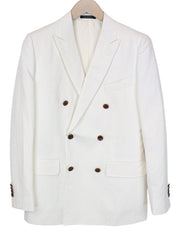 SUITSUPPLY La Spalla Men Blazer UK34R White Slim Two-Row Herringbone Linen Mix