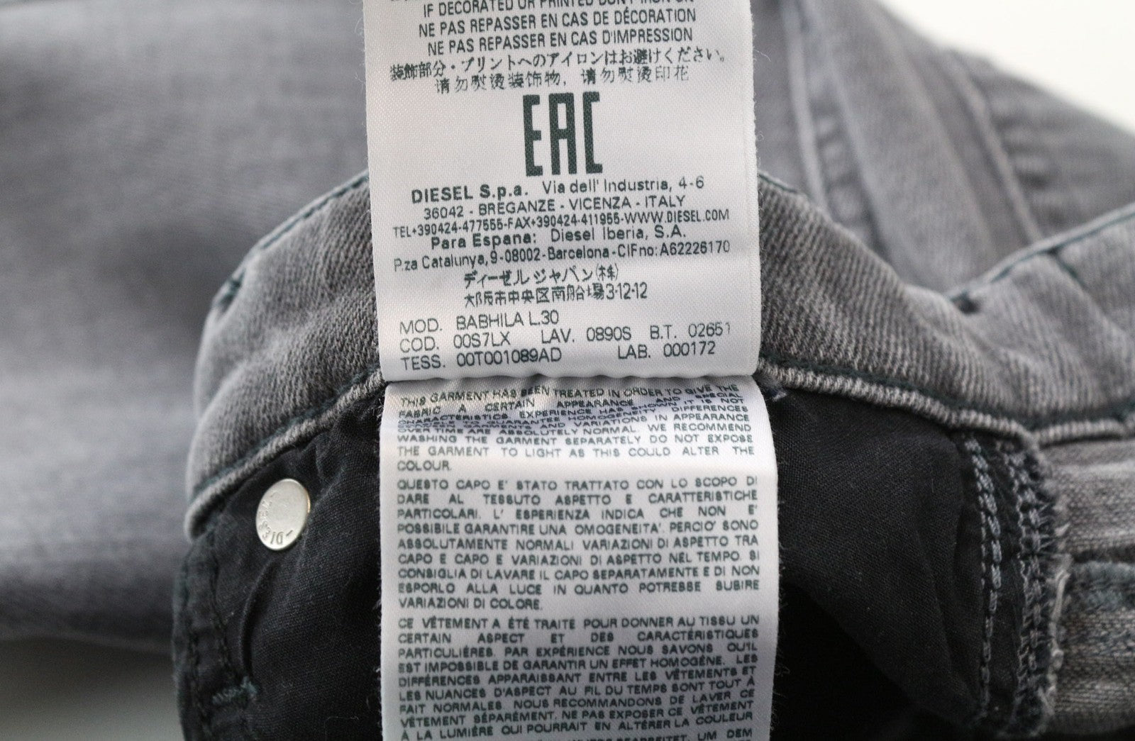 DIESEL Babhila 0890S Women Jeans W25/L30 Buttoned Grey Slim Skinny Fit Stretch