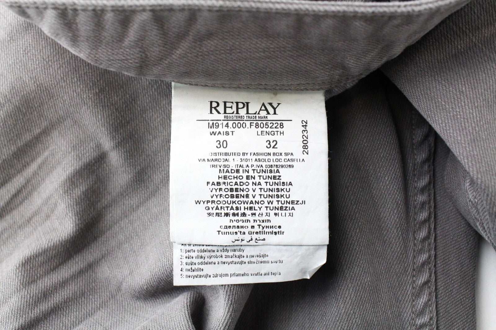 REPLAY Anbass Men Jeans W30/L32 Mid Grey Slim Fit Stretch Bull Denim Classic