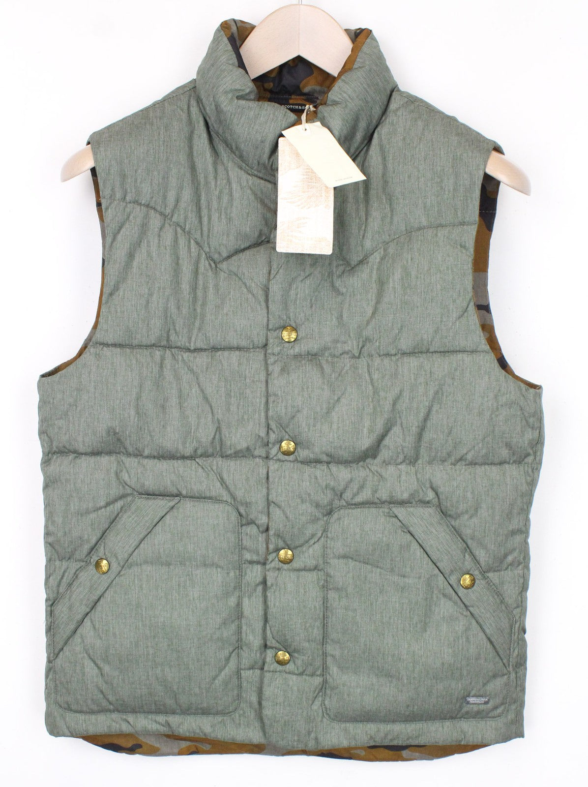 SCOTCH & SODA Men Vest S Green Camouflage Print Reversible Classic High Neck