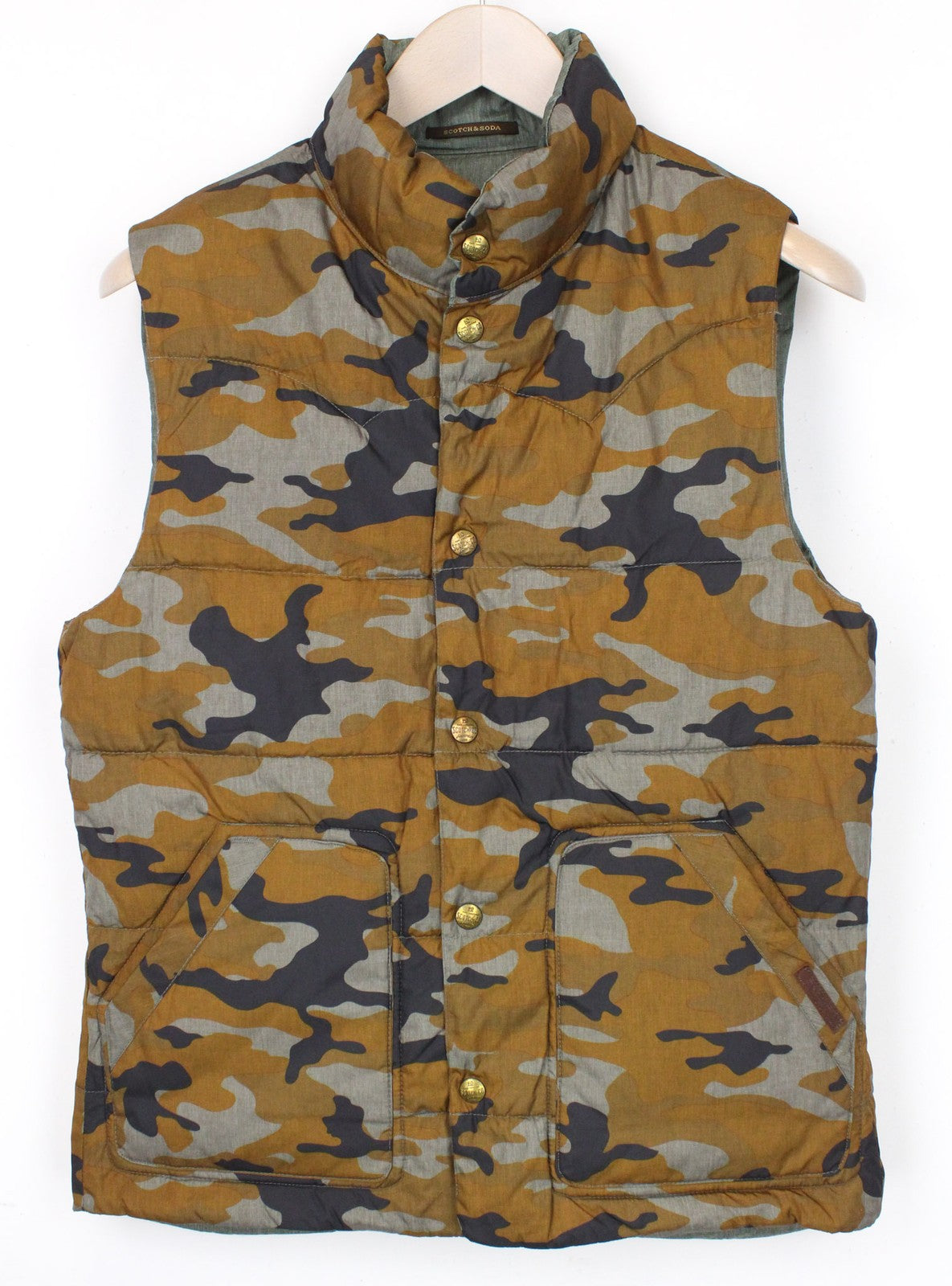SCOTCH & SODA Men Vest S Green Camouflage Print Reversible Classic High Neck
