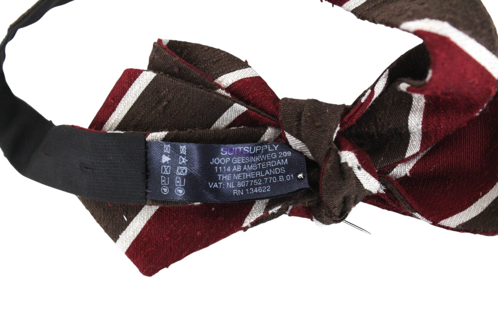 SUITSUPPLY Men Tie ~93 x 7.4 cm Brown Striped Butterfly Bow Pure Silk Formal