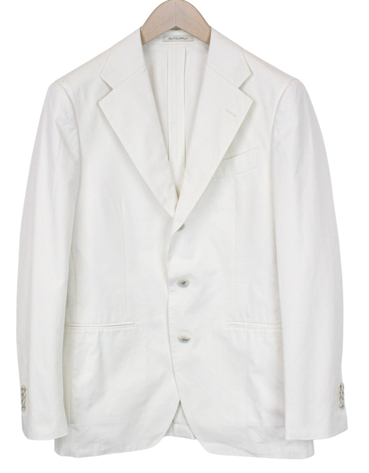 SUITSUPPLY Havana Jetted Men Suit UK38R Pure Cotton White Slim 2-Piece Unlined