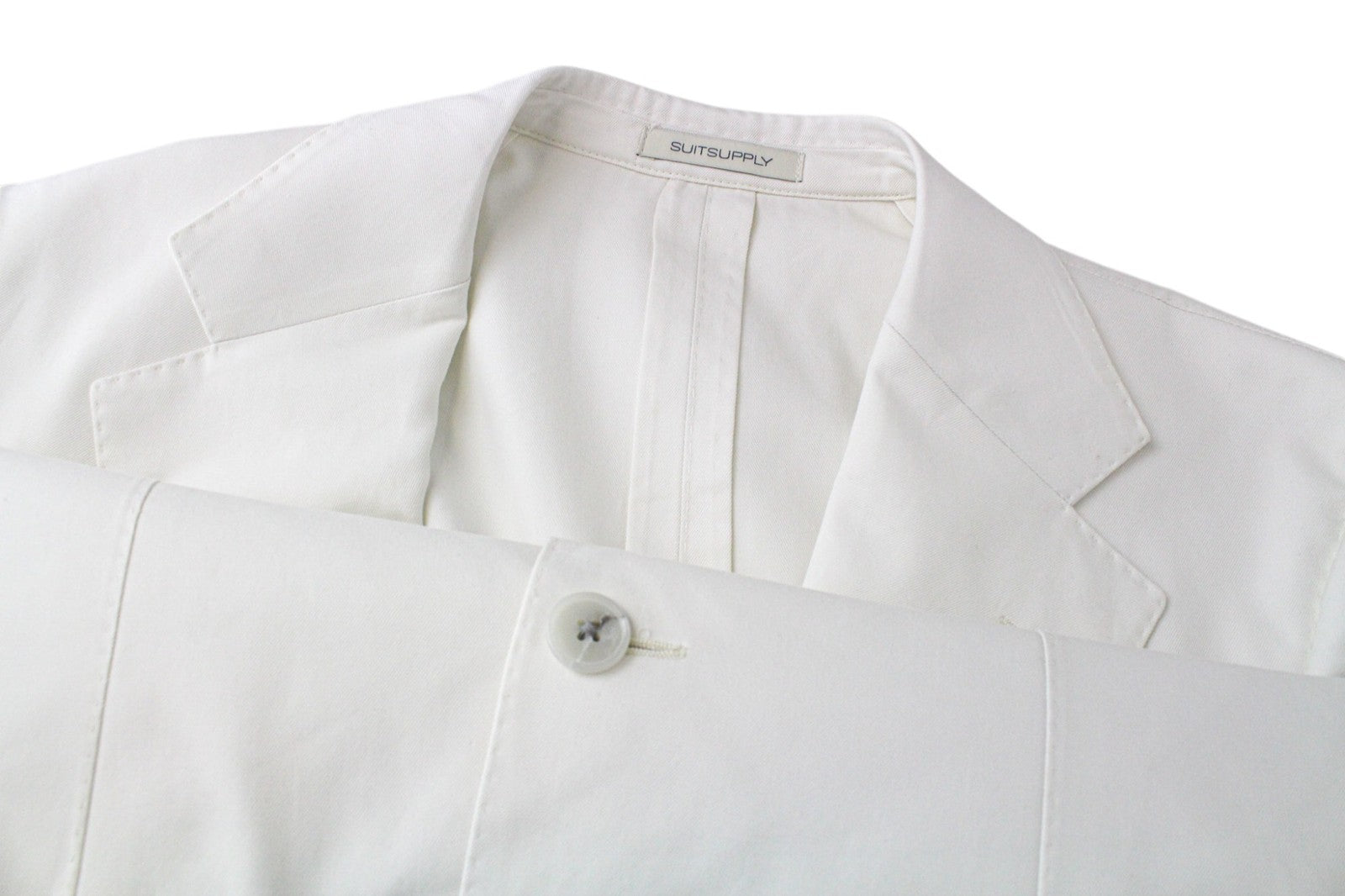SUITSUPPLY Havana Jetted Men Suit UK38R Pure Cotton White Slim 2-Piece Unlined