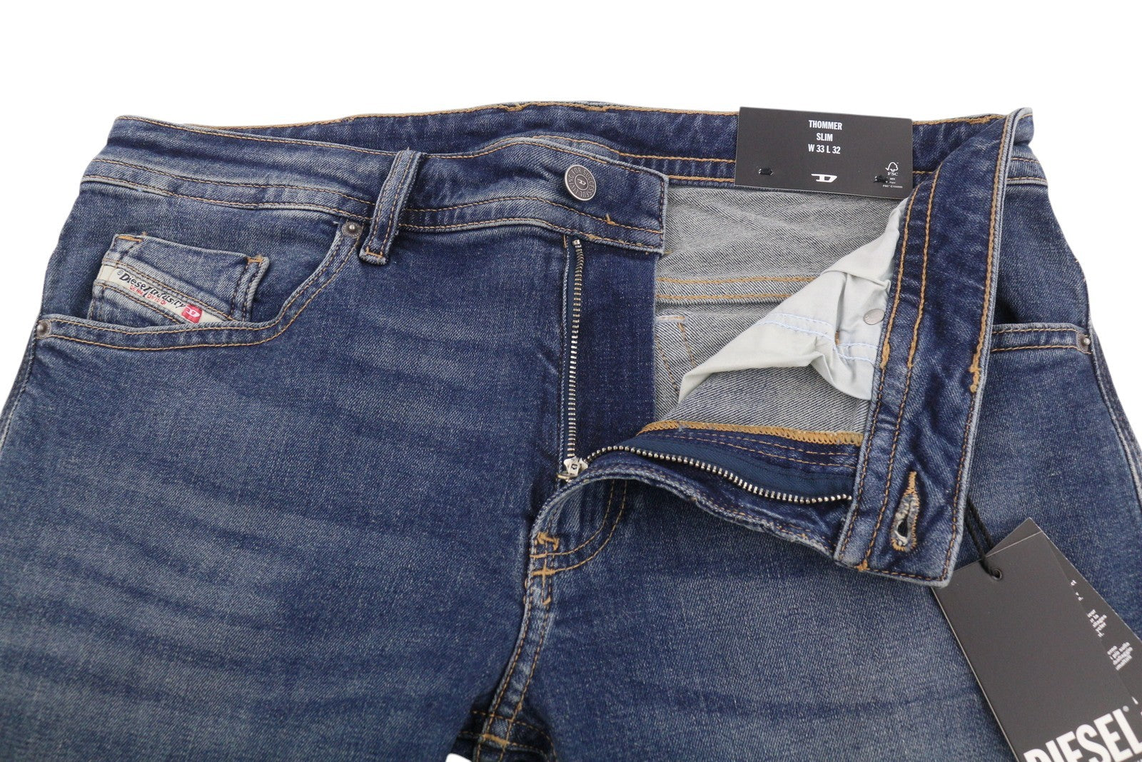 DIESEL Thommer-R RE062 Men Jeans W33/L32 Blue Whiskers Faded Slim Fit RRP175