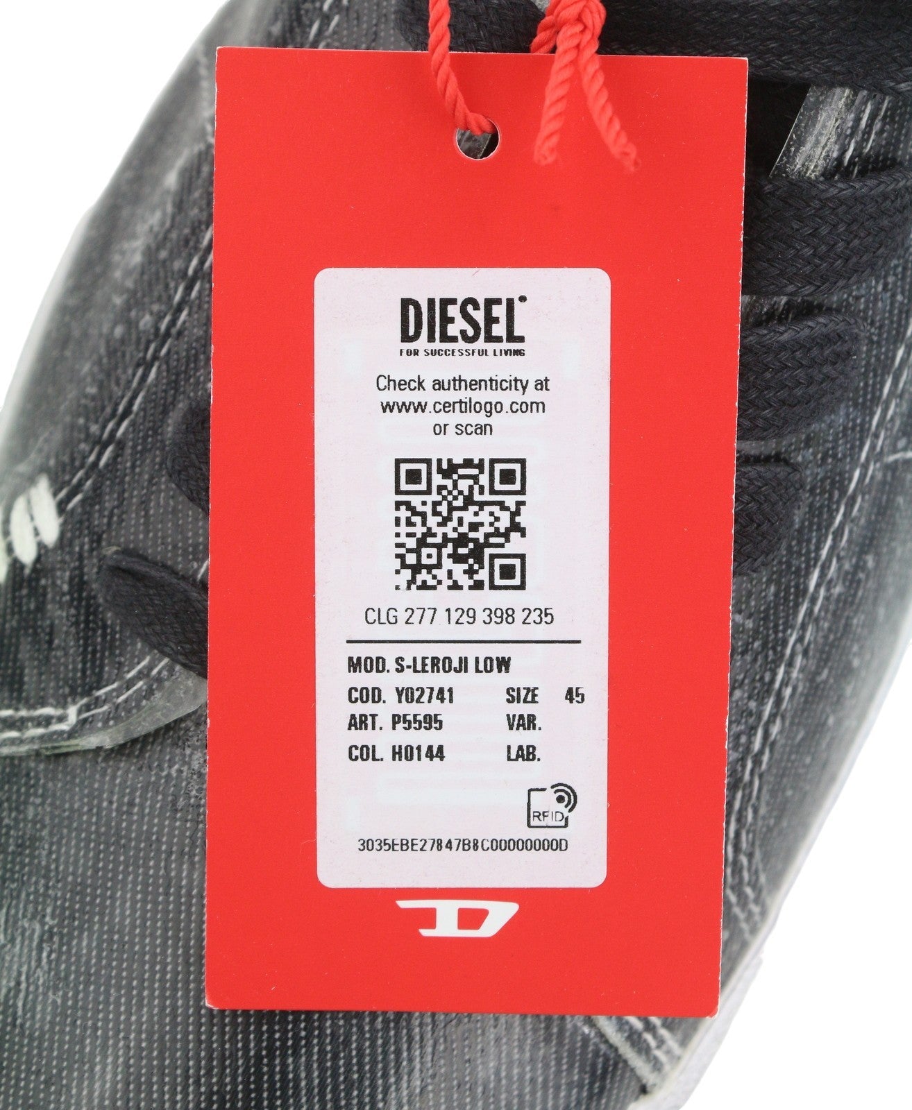 DIESEL S-Leroji Low Men Sneakers EU45 Black Canvas With TPU Overlay RRP270