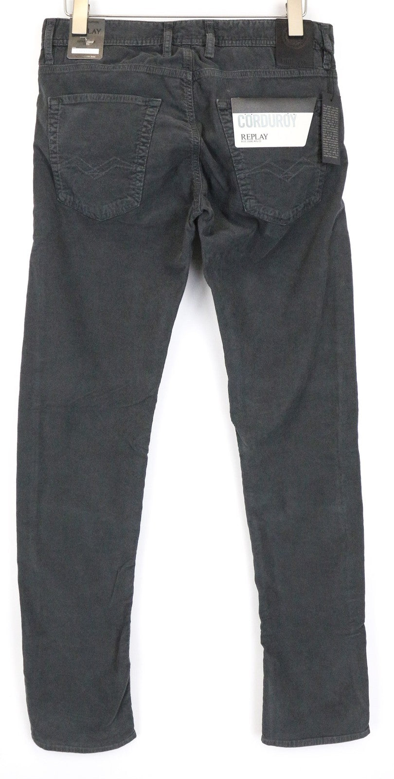 REPLAY Grover Men's Trousers W31/L34 Grey Corduroy Stretch Straight Cotton