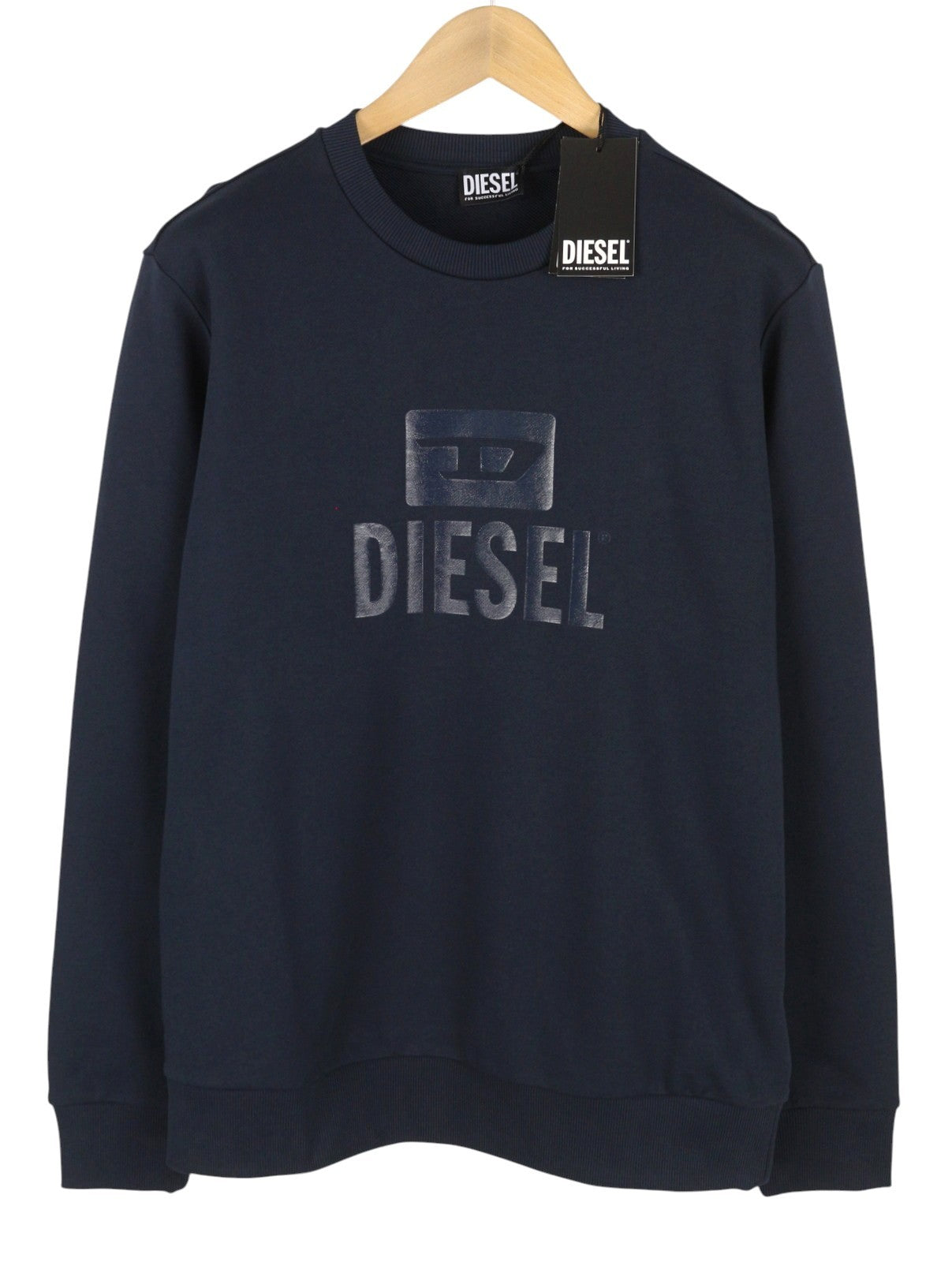 DIESEL S-Gir-Crewneck Tone On Tone Men Sweatshirt M Dark Blue Crew Neck Pull On