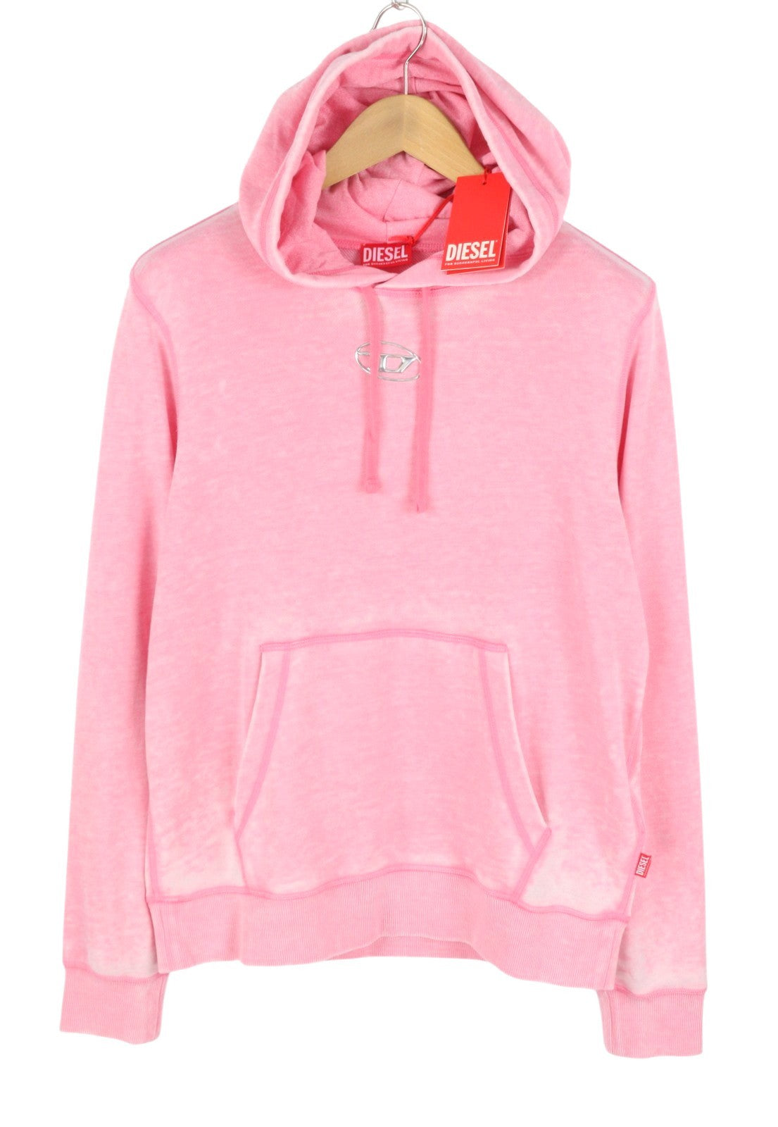 DIESEL S-Ginn-Hood-Pak Men Hoodie L Pink Faded Kangaroo Pocket Pull On RRP250