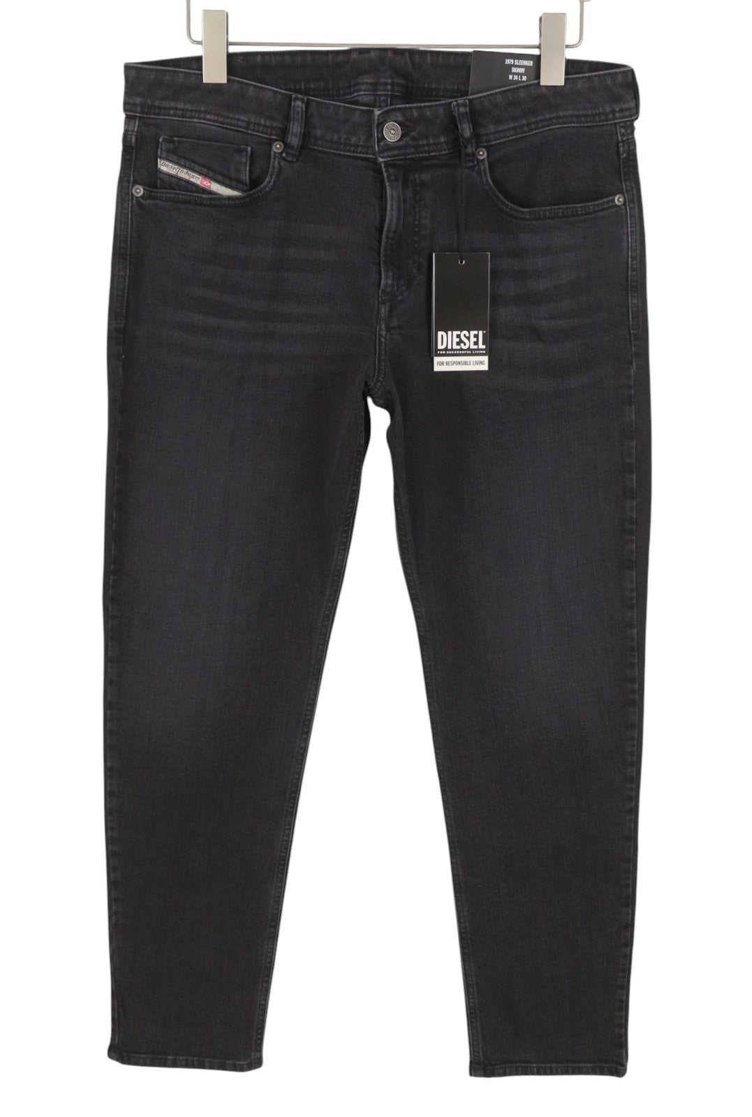 DIESEL Sleenker-R R16G9 Men Jeans W34/L30 Black Whiskers Faded Skinny RRP150
