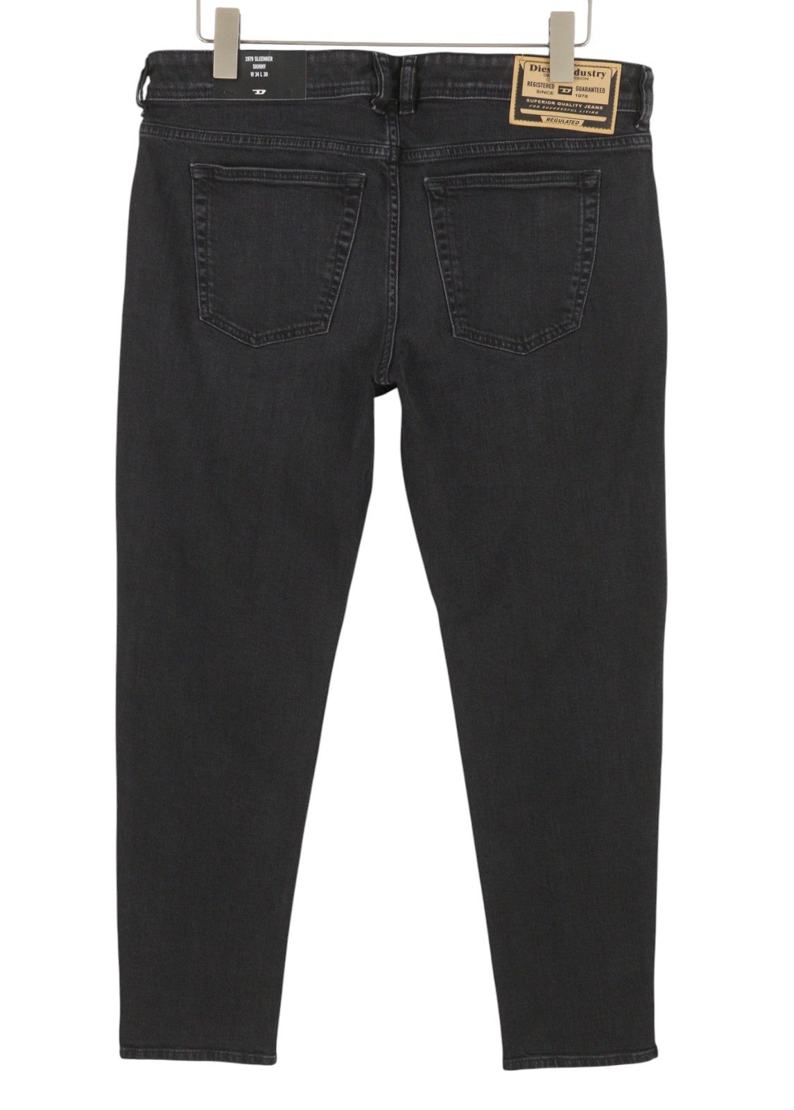 DIESEL Sleenker-R R16G9 Men Jeans W34/L30 Black Whiskers Faded Skinny RRP150