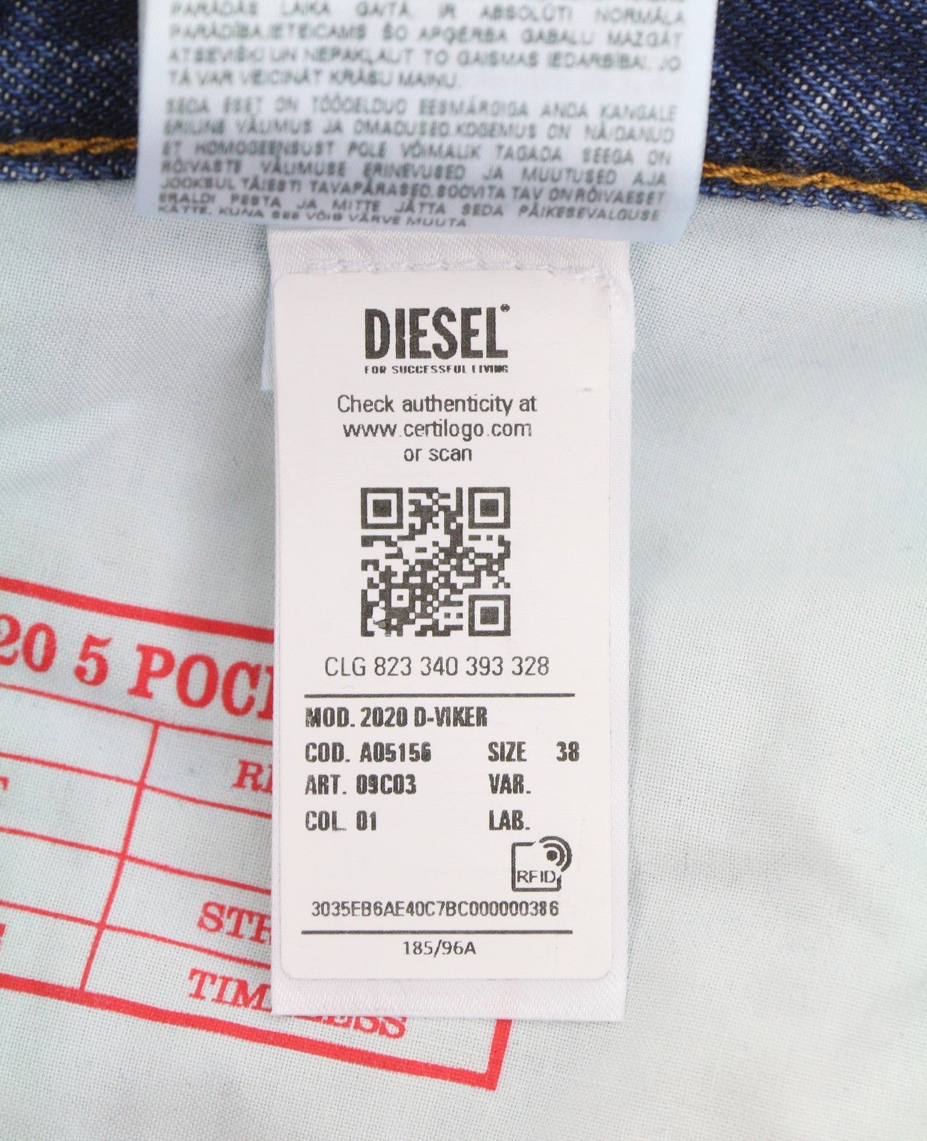 DIESEL 2020 D-Viker 09C03 Men Jeans W38/L32 Blue Faded Regular Straight RRP160