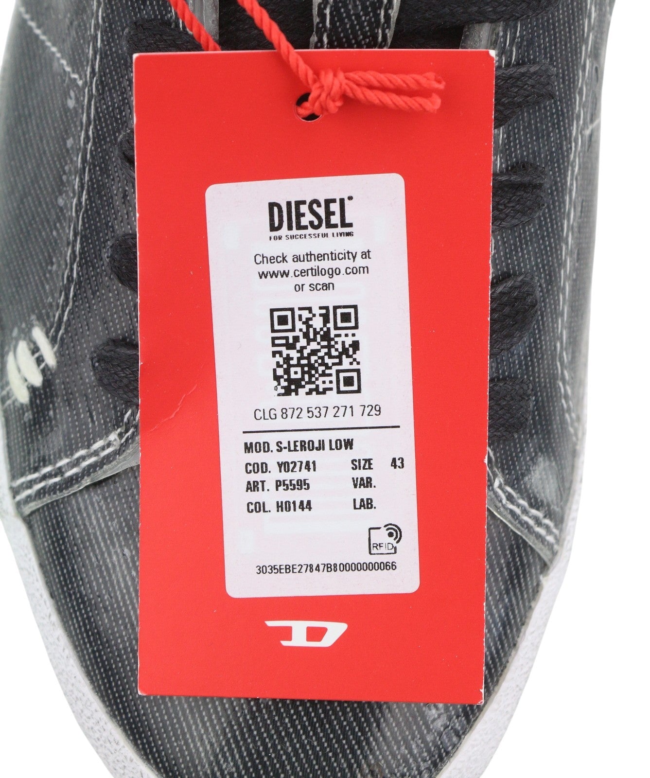 DIESEL S-Leroji Low Men Sneakers EU43 Black Canvas With TPU Overlay RRP270