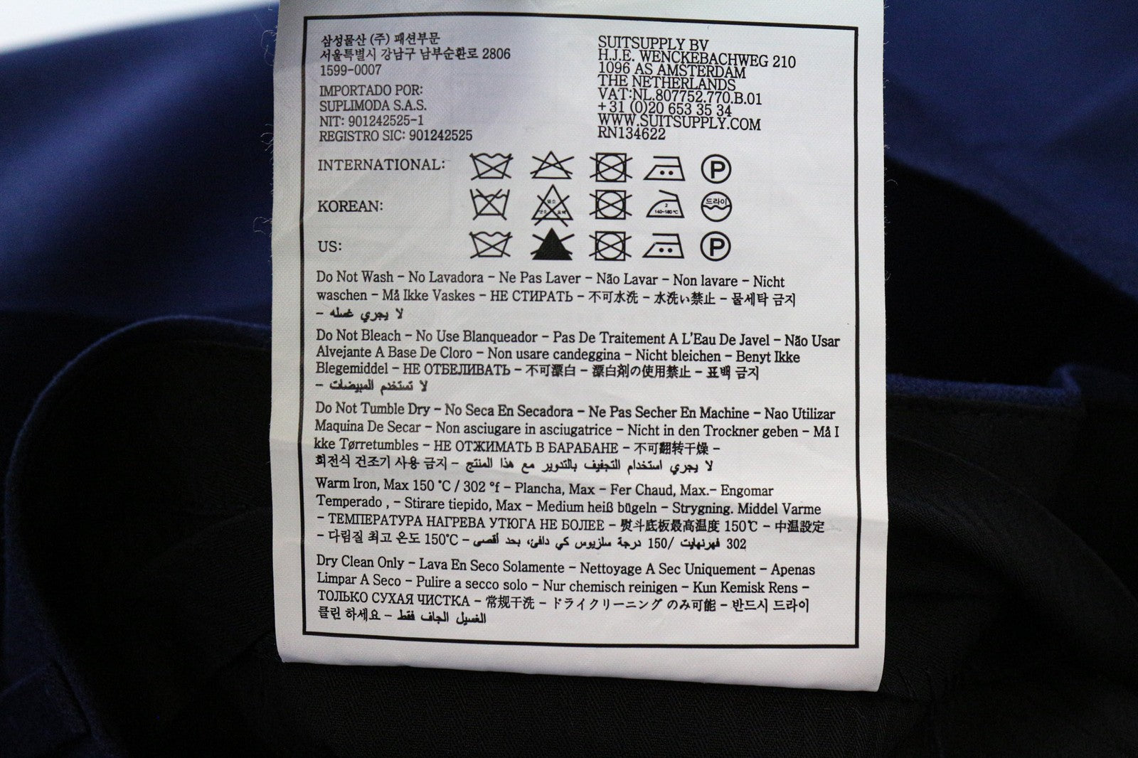 SUITSUPPLY Brescia Men's Trousers UK38R Blue Pure Wool Pleated Slim Cut Pants