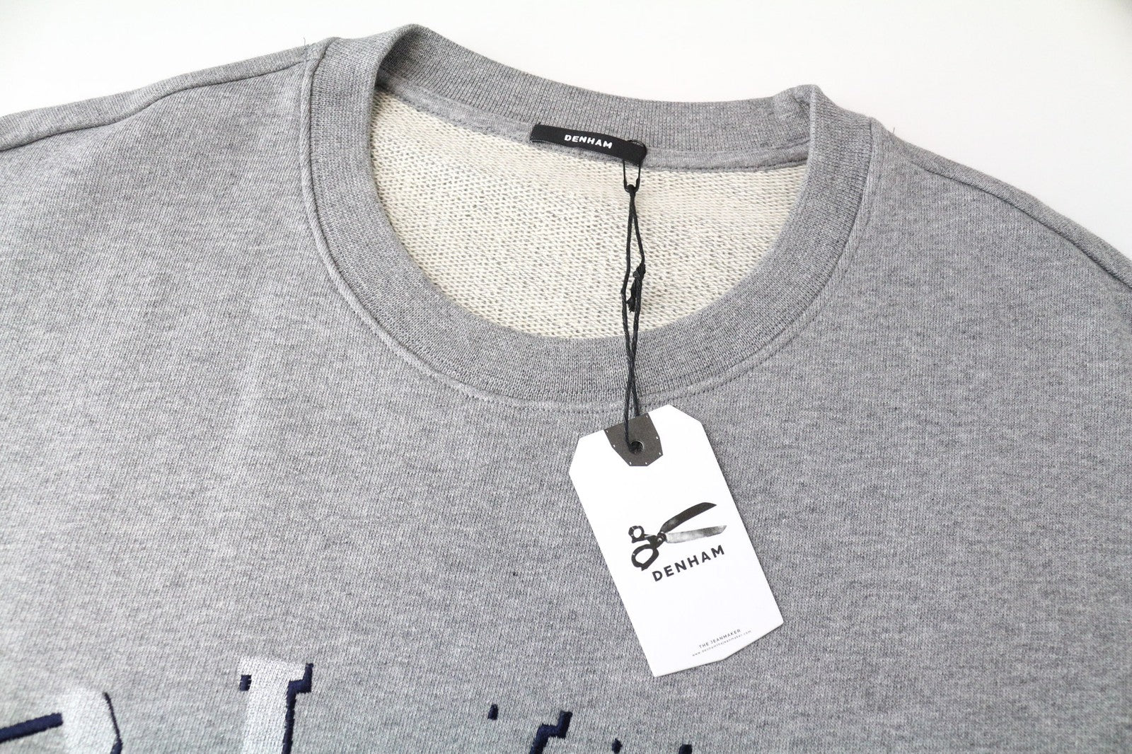 DENHAM moteriškas pilkas medvilninis džemperis ilgomis rankovėmis „Blue City“ 