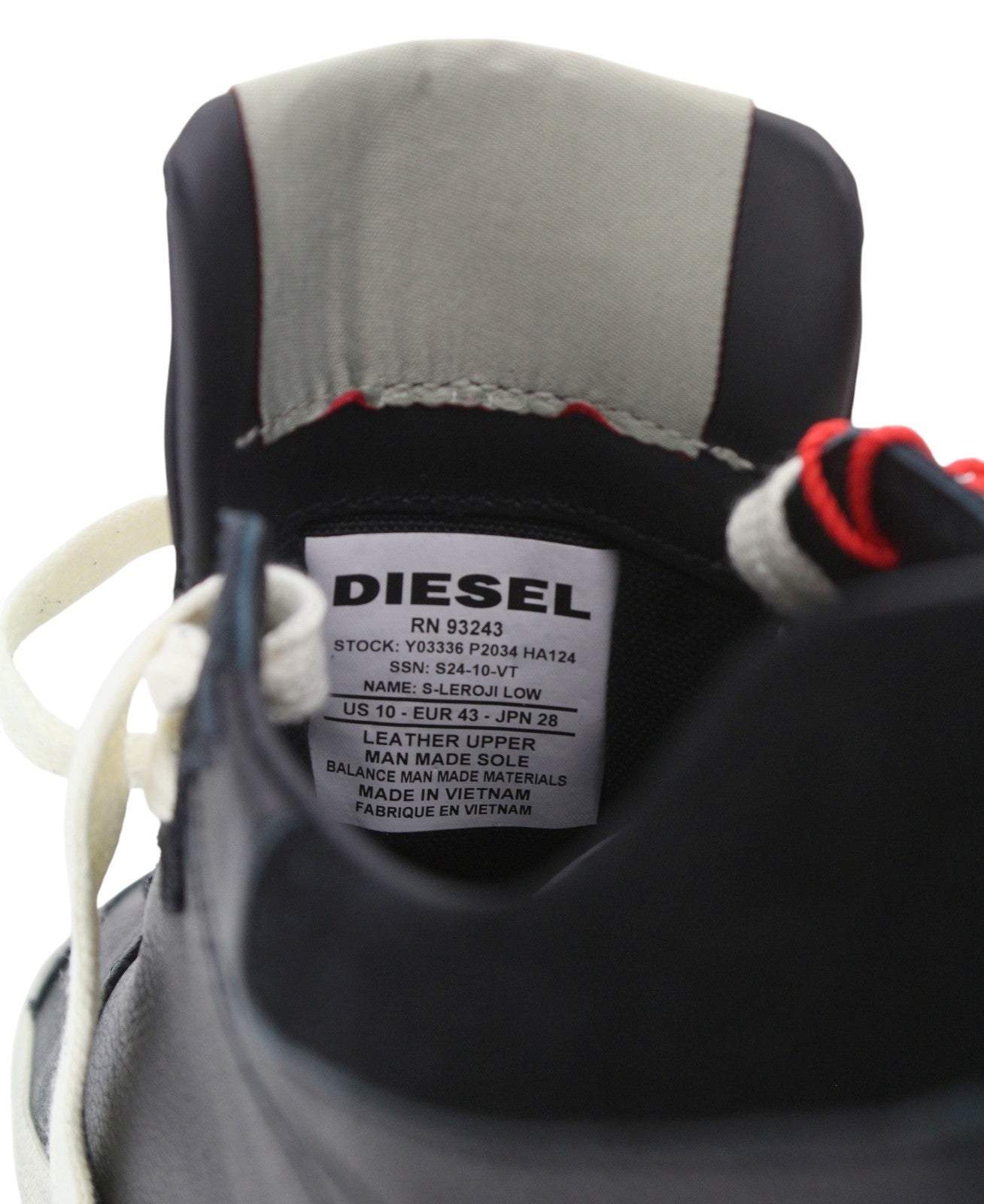 DIESEL S-Leroji Low Men Sneakers EU43 Black Leather Low Top Lace Up RRP225