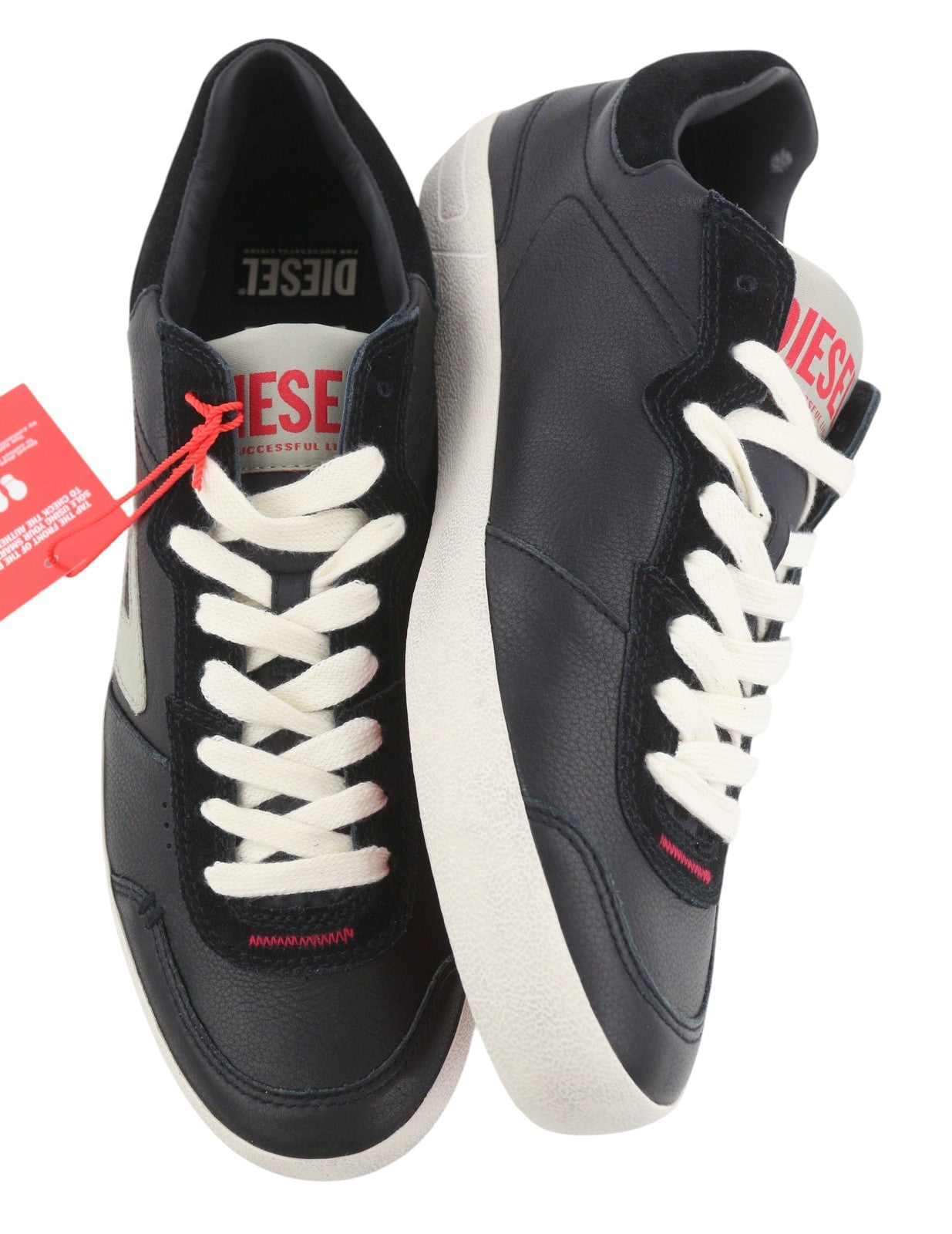 DIESEL S-Leroji Low Men Sneakers EU43 Black Leather Low Top Lace Up RRP225