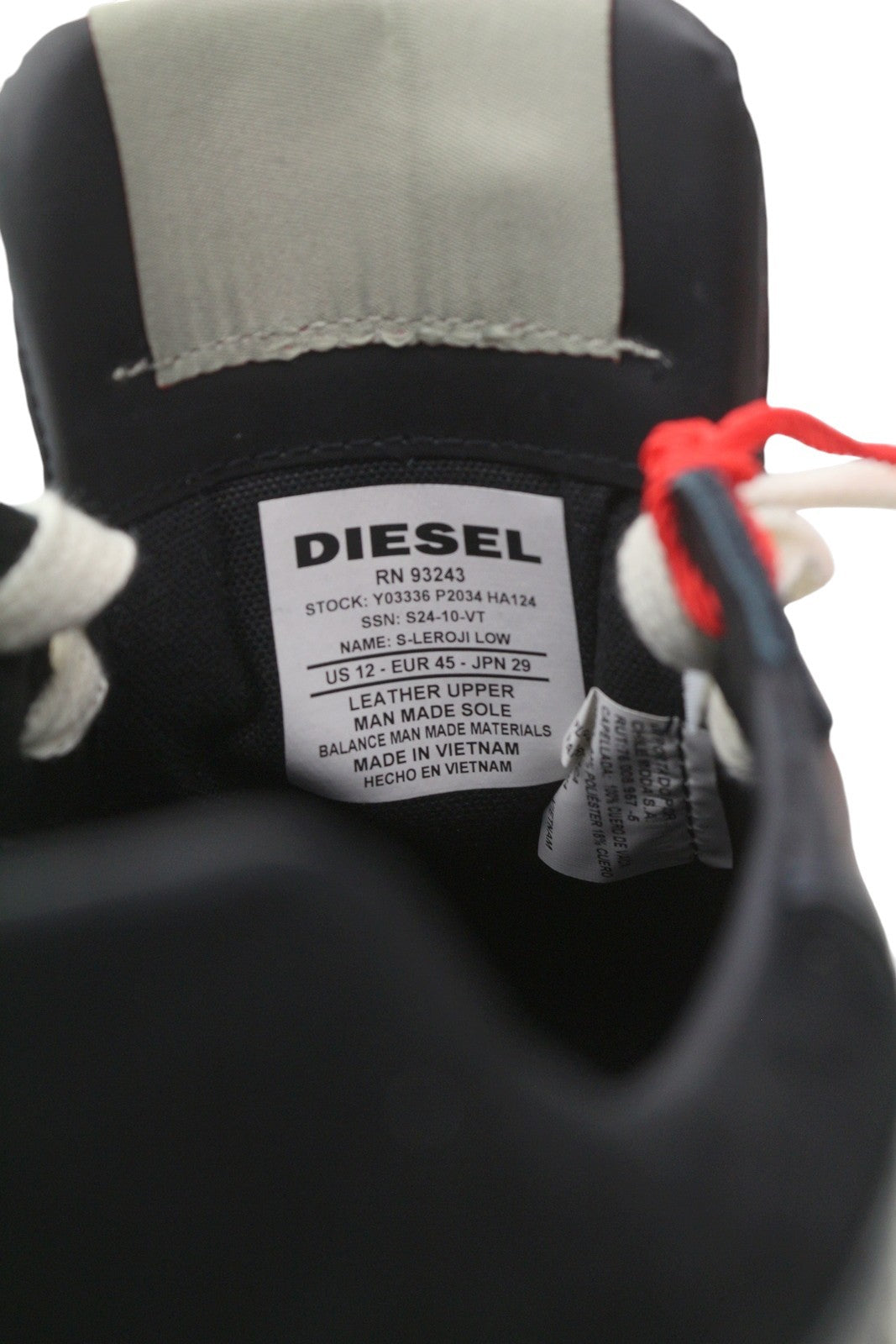 DIESEL S-Leroji Low Men Sneakers EU45 Black Leather Low Top Lace Up RRP225
