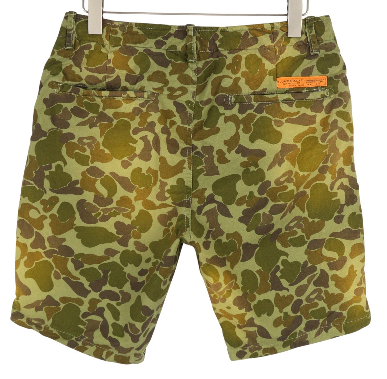 SCOTCH &amp; SODA vyriški šortai W32 Chino, žali, raštuoti, su užtrauktuku ir logotipu, laisvalaikio stiliaus. 