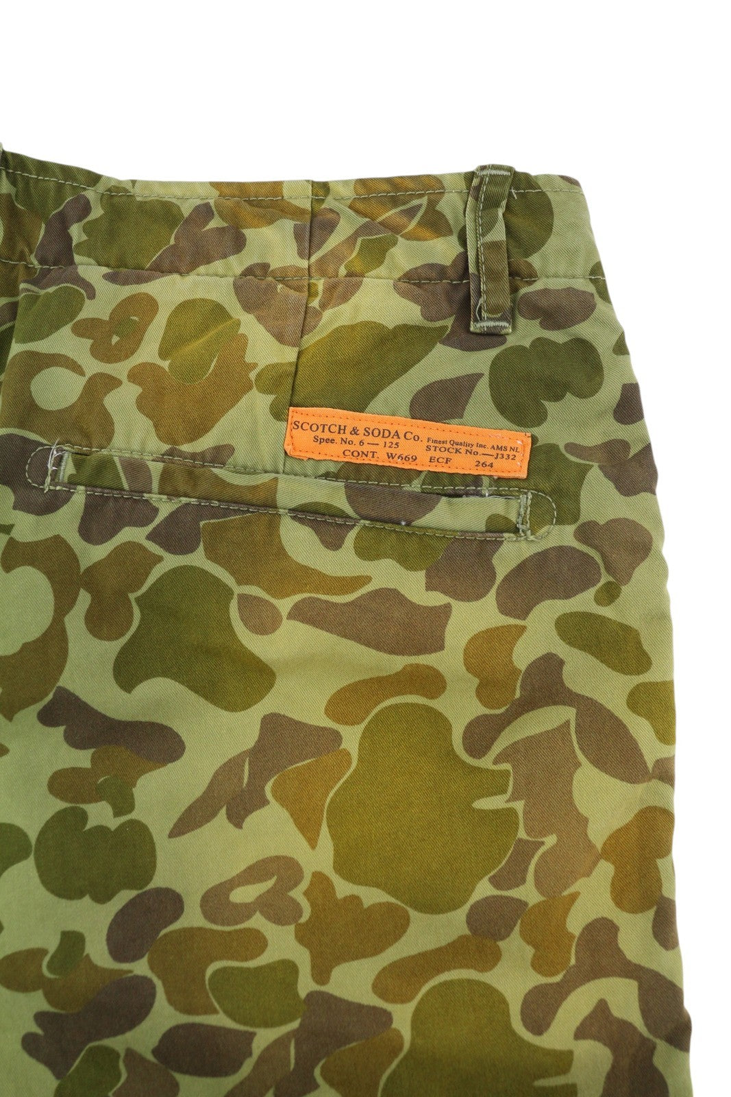 SCOTCH &amp; SODA vyriški šortai W32 Chino, žali, raštuoti, su užtrauktuku ir logotipu, laisvalaikio stiliaus. 