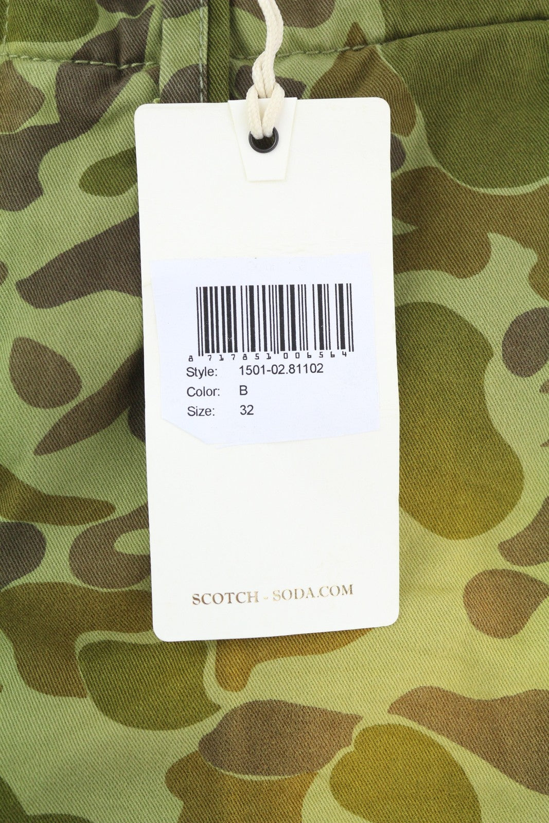 SCOTCH &amp; SODA vyriški šortai W32 Chino, žali, raštuoti, su užtrauktuku ir logotipu, laisvalaikio stiliaus. 