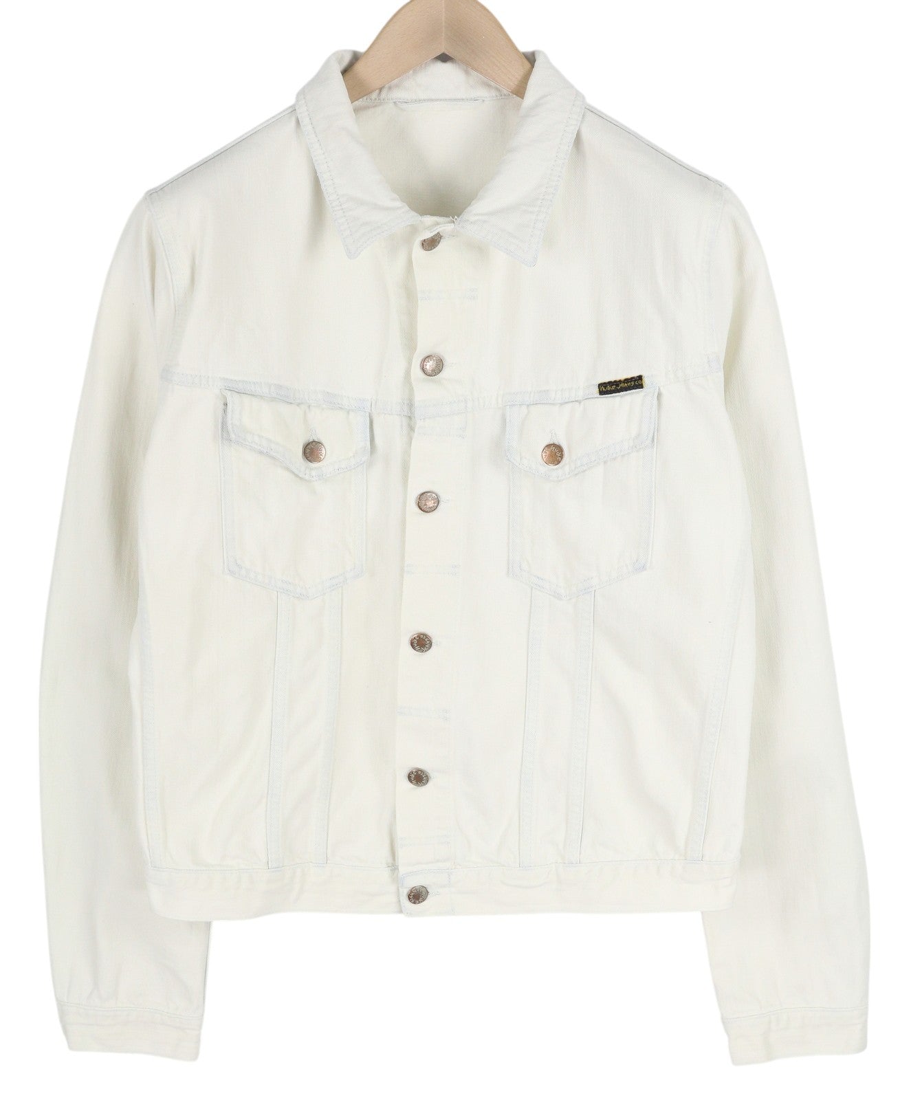 NUDIE JEANS Terry vyriška striukė XL dydžio džinsinė balta su sagomis ant kaklo 