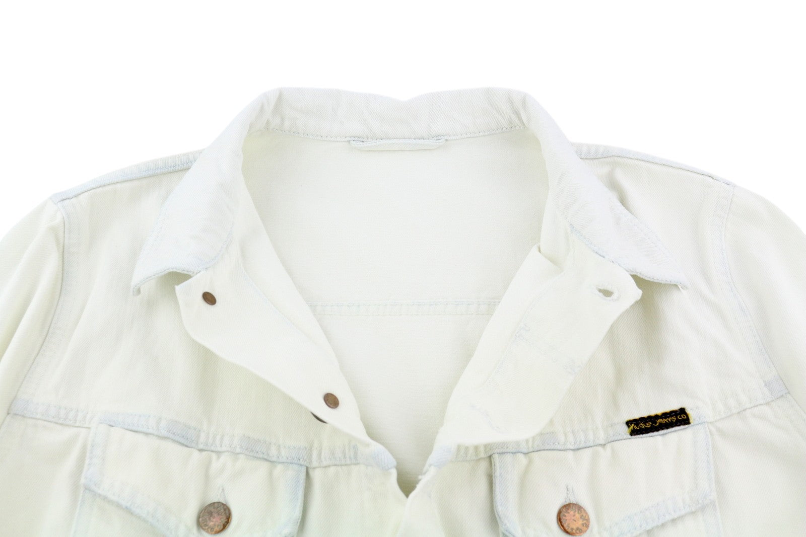 NUDIE JEANS Terry vyriška striukė XL dydžio džinsinė balta su sagomis ant kaklo 