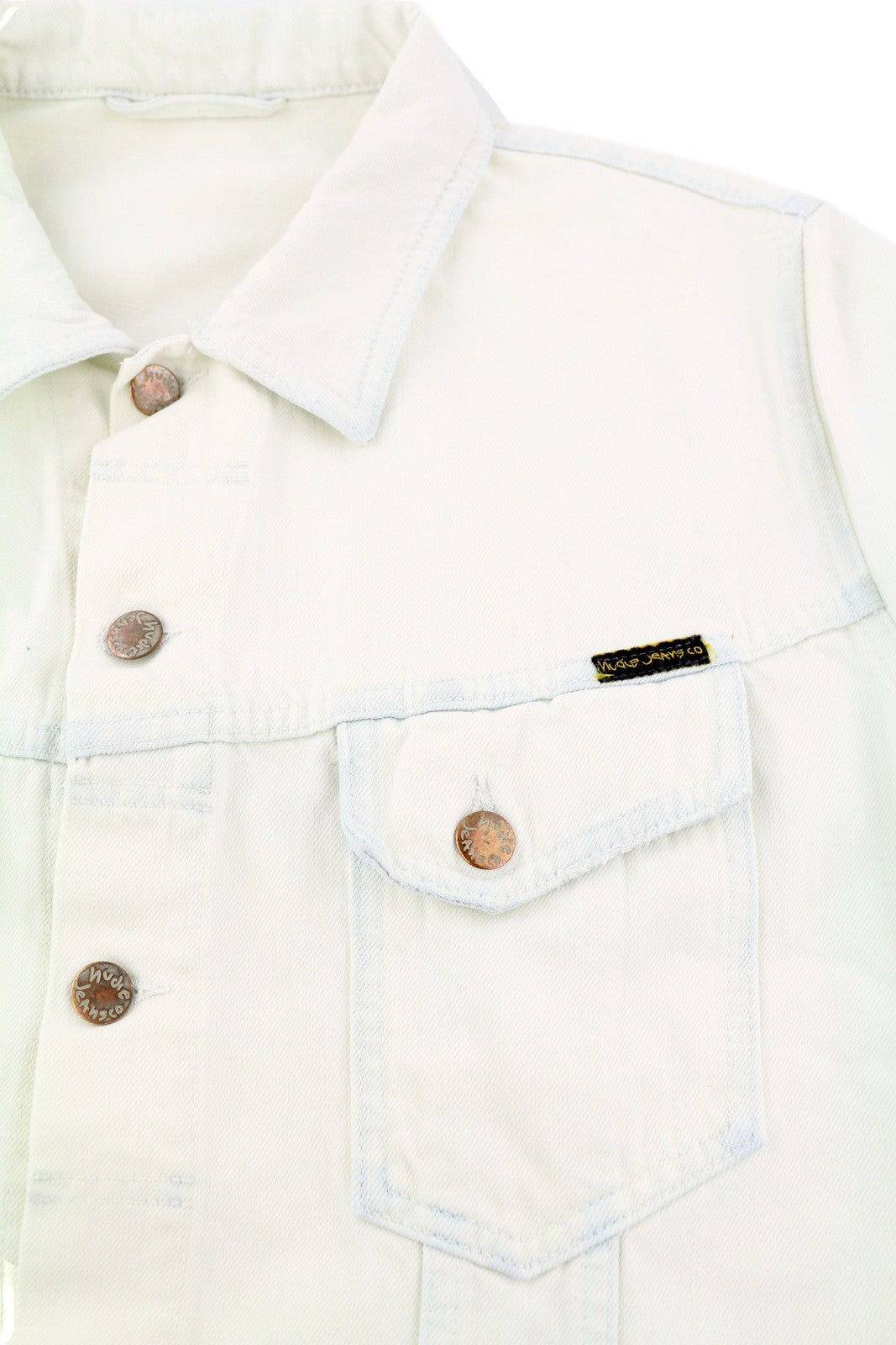 NUDIE JEANS Terry vyriška striukė XL dydžio džinsinė balta su sagomis ant kaklo 