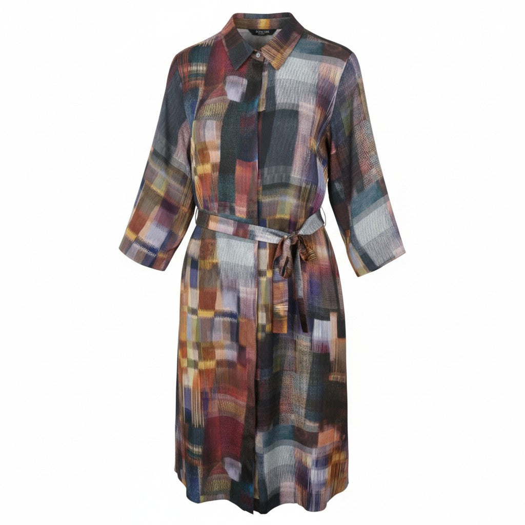 MARINA RINALDI Women's Dress EU54 Colourful Pattern Belted Button Midi