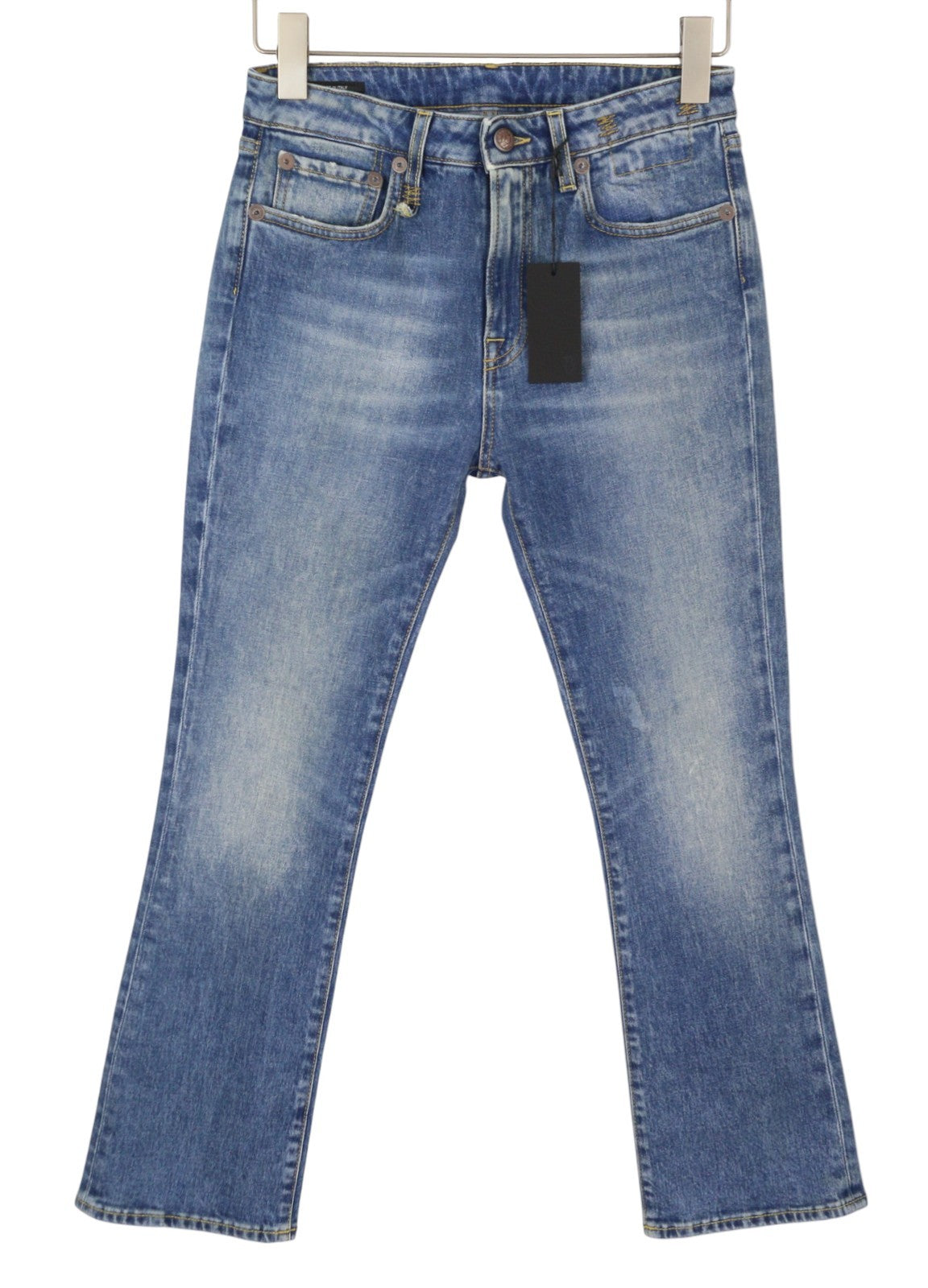 R13 Kick Fit Women's Jeans 27 Jasper Stretch Faded Whisker Crop PS26