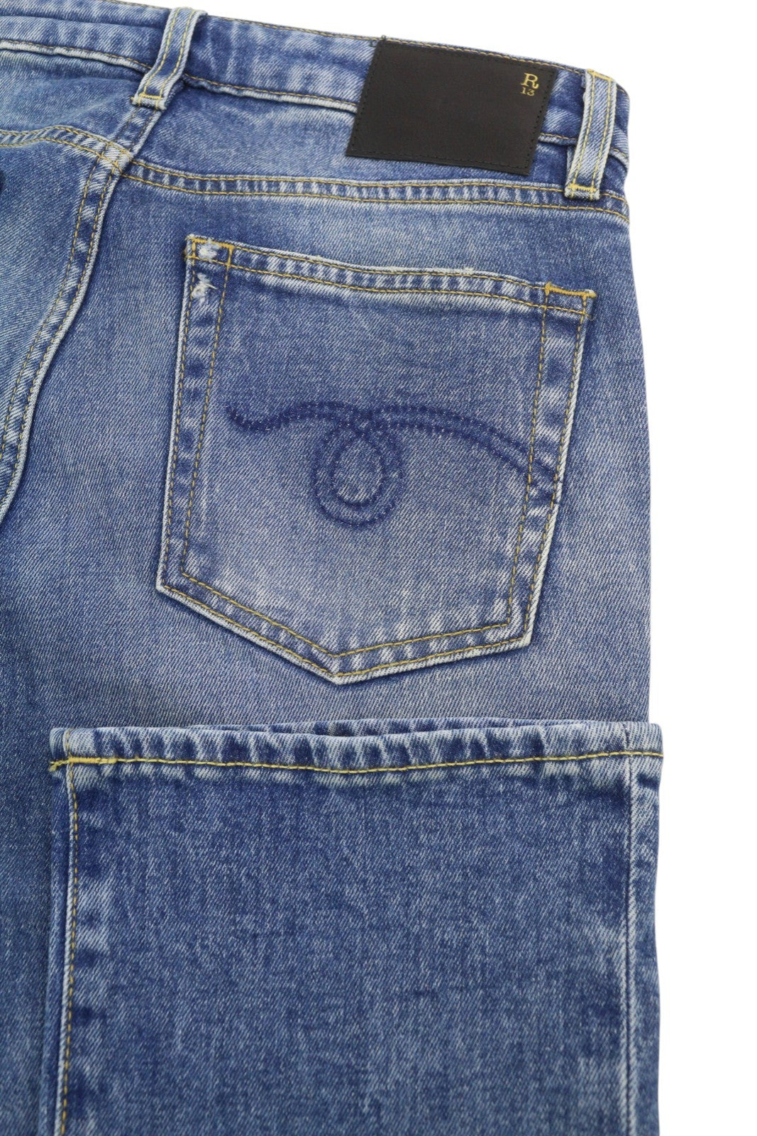 R13 Kick Fit Women's Jeans 26 Jasper Stretch Faded Whisker Crop PS26