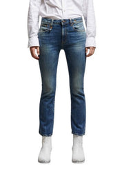 R13 Kick Fit Women's Jeans 28 Kelly Stretch Faded Whisker Crop PS26