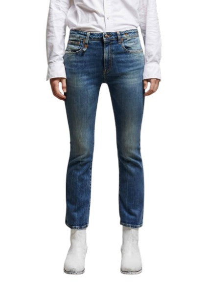 R13 Kick Fit Women's Jeans 28 Kelly Stretch Faded Whisker Crop PS26