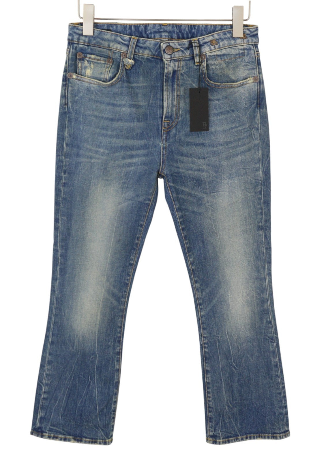 R13 Kick Fit Women's Jeans 28 Kelly Stretch Faded Whisker Crop PS26