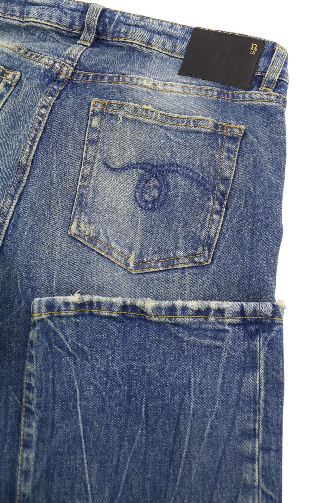 R13 Kick Fit Women's Jeans 28 Kelly Stretch Faded Whisker Crop PS26