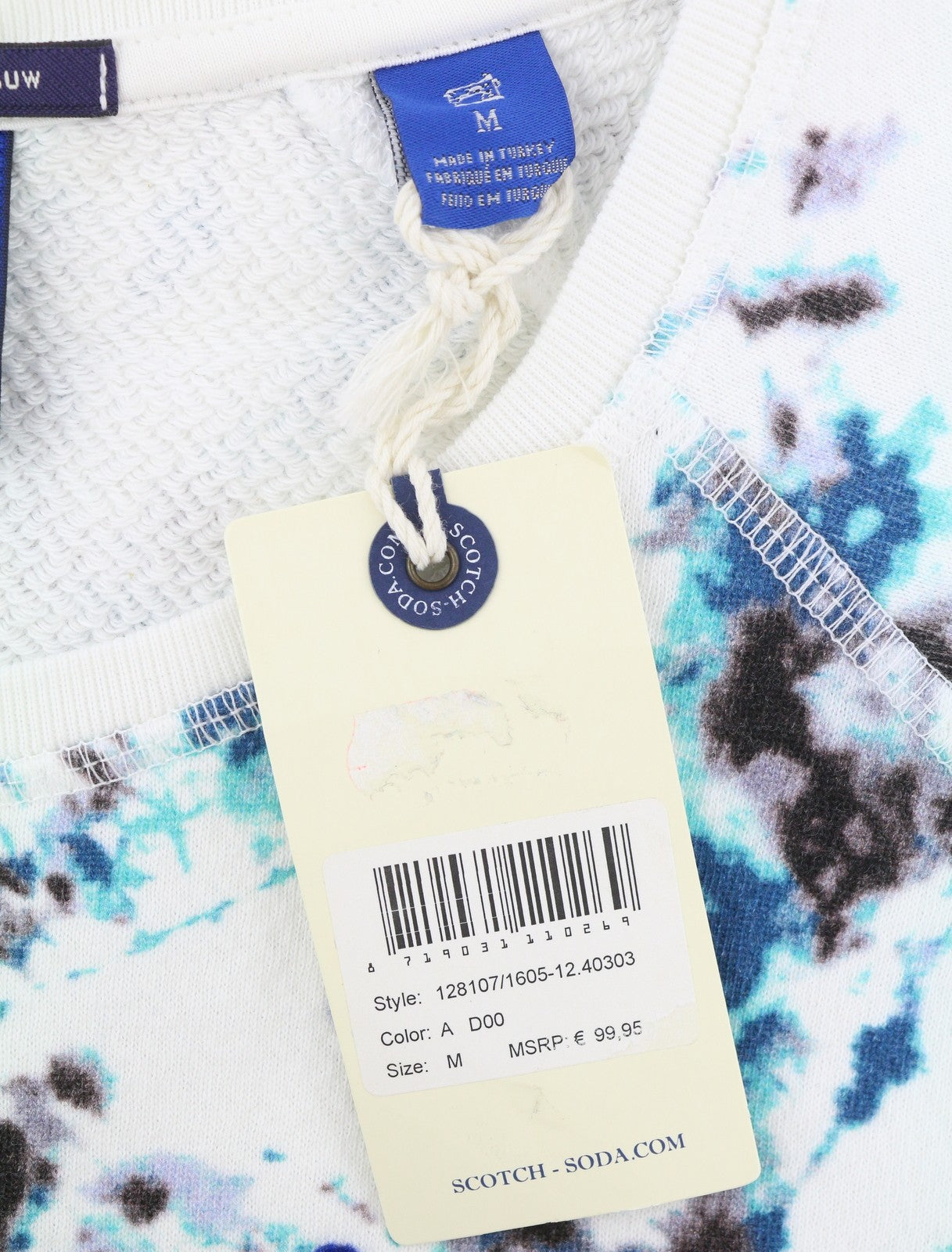 SCOTCH & SODA Men's Sweatshirt M White Pattern Crew Neck Pull On