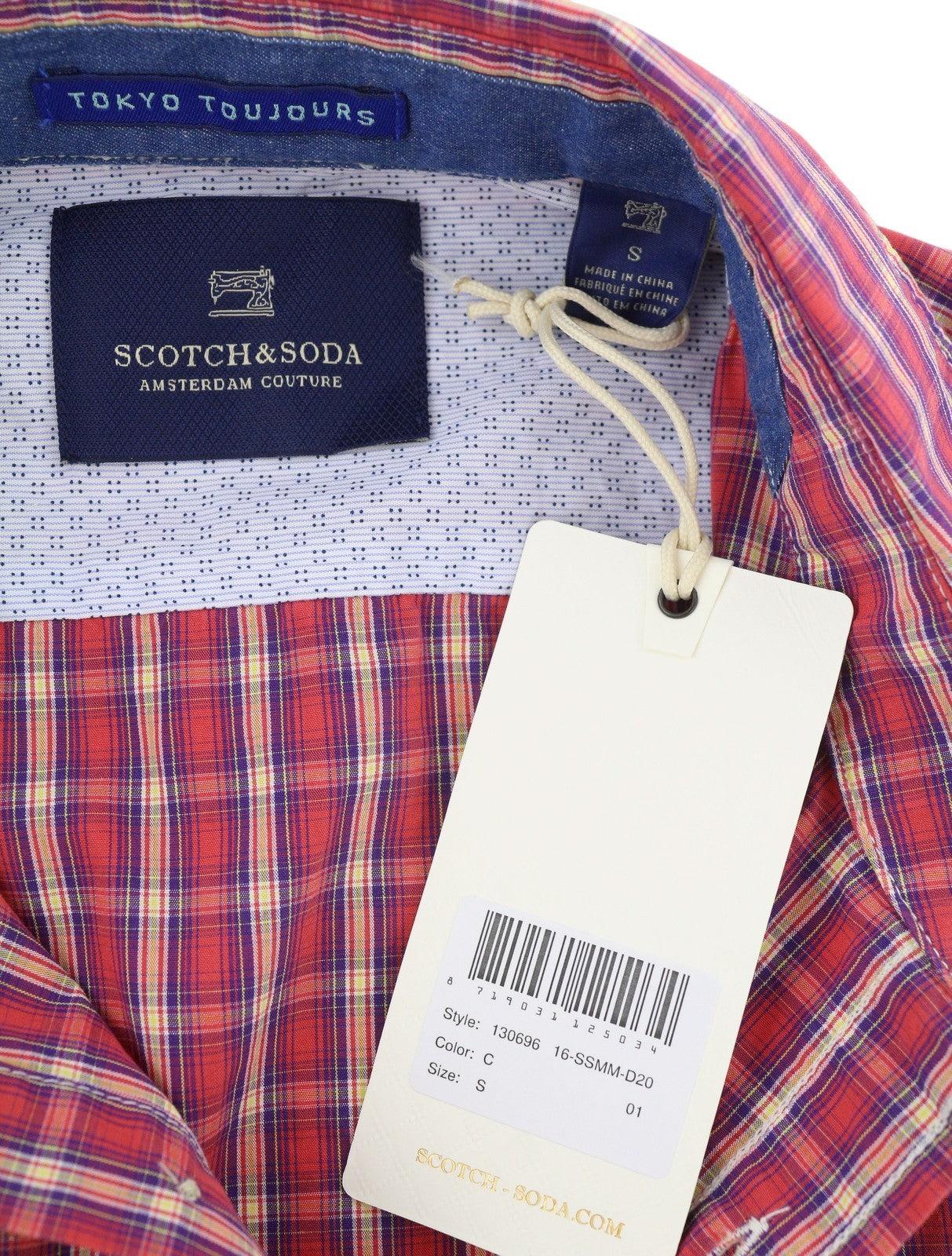 SCOTCH & SODA Men's Shirt S Red Plaid Button-Up Spread Neck Casual