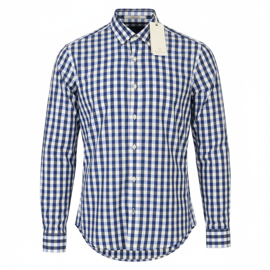 SCOTCH & SODA Men's Shirt S Blue Check Cutaway Neck Long Sleeve Button-Up