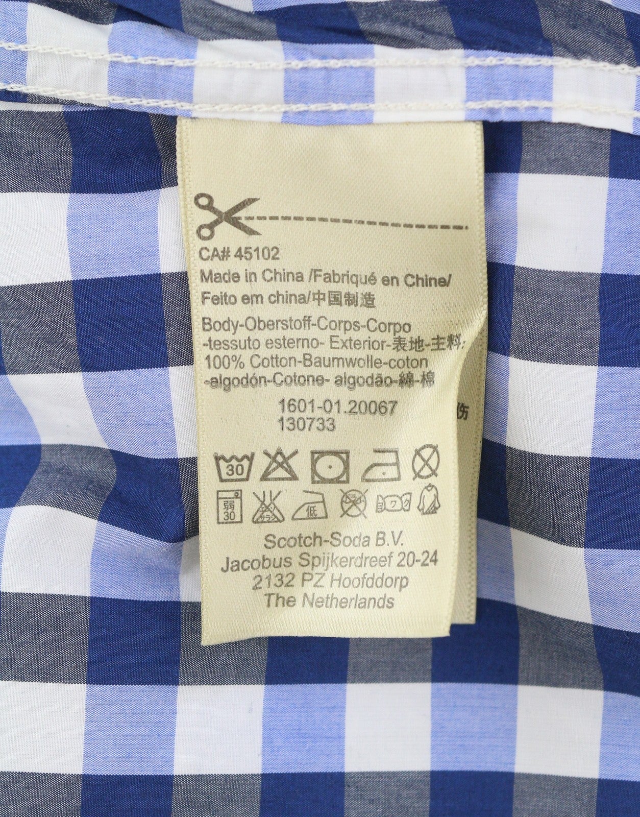 SCOTCH & SODA Men's Shirt S Blue Check Cutaway Neck Long Sleeve Button-Up