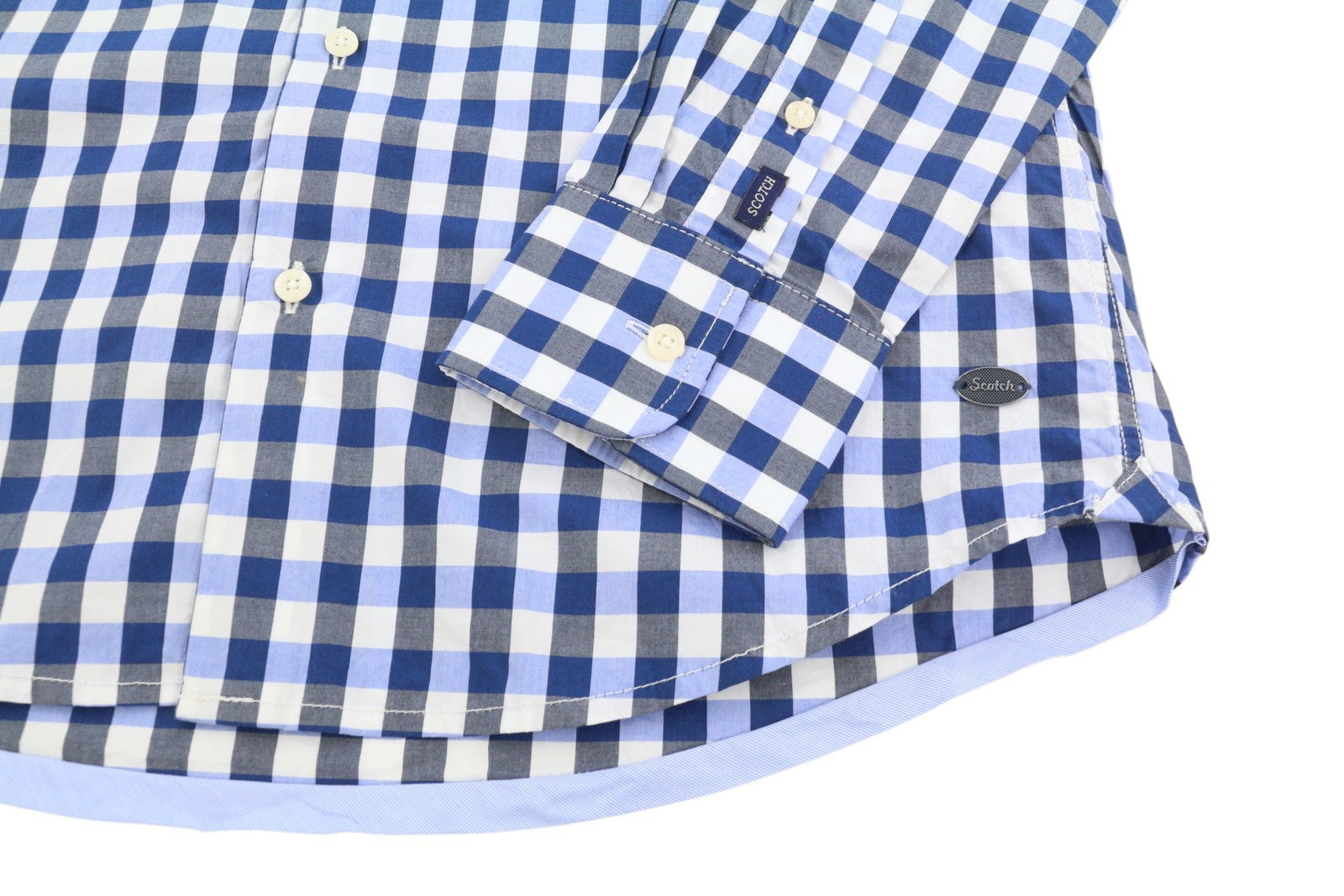 SCOTCH & SODA Men's Shirt M Blue Check Cutaway Neck Long Sleeve Button-Up