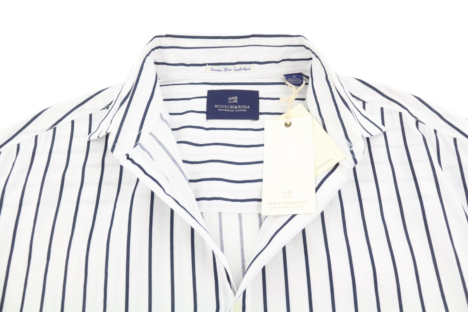SCOTCH & SODA Men's Shirt M White Long Fit Oversized Stripe Cotton Button-Up