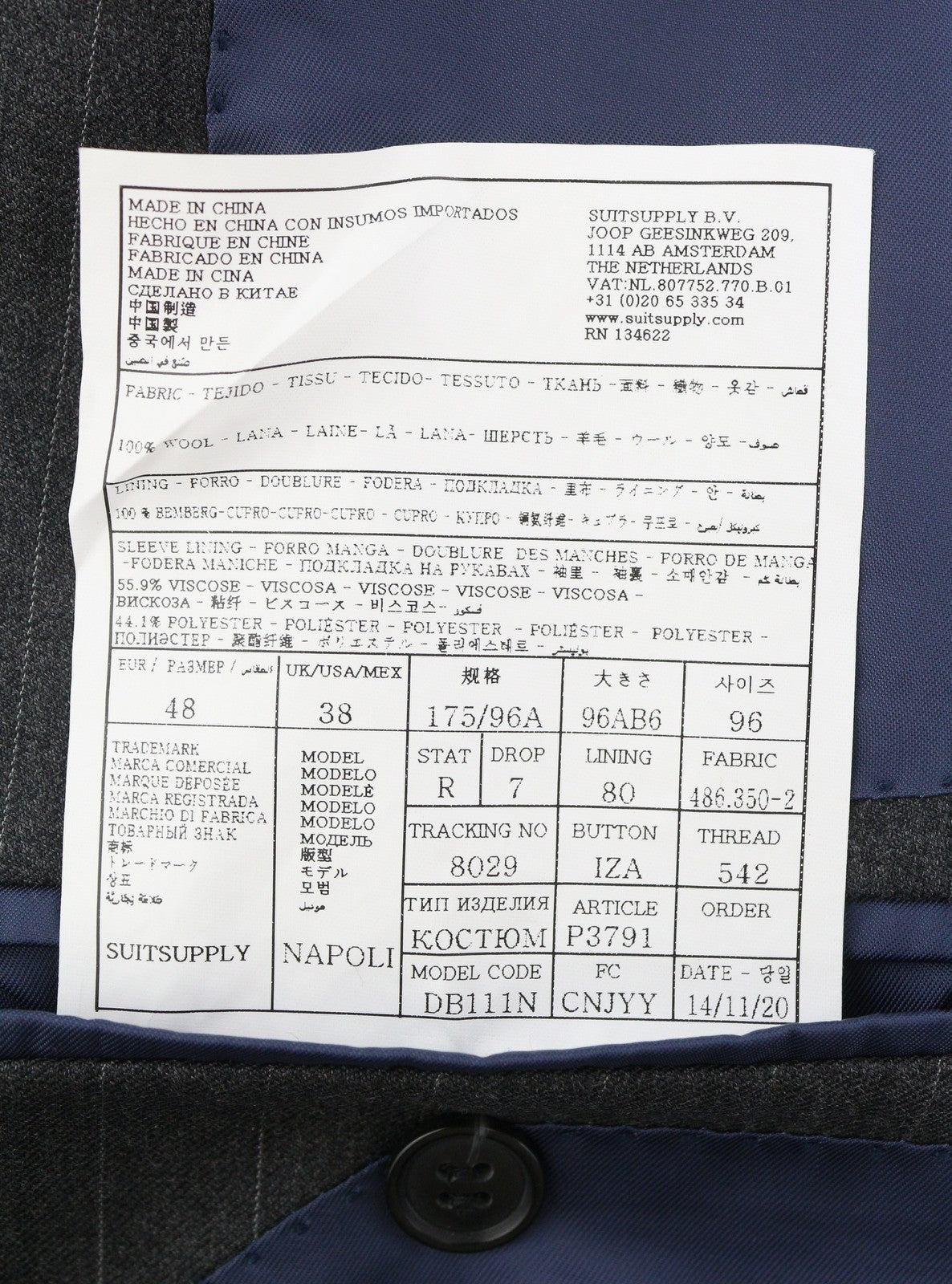 SUITSUPPLY Napoli Men's Blazer UK38R Grey Pinstripe Wool Single Breasted
