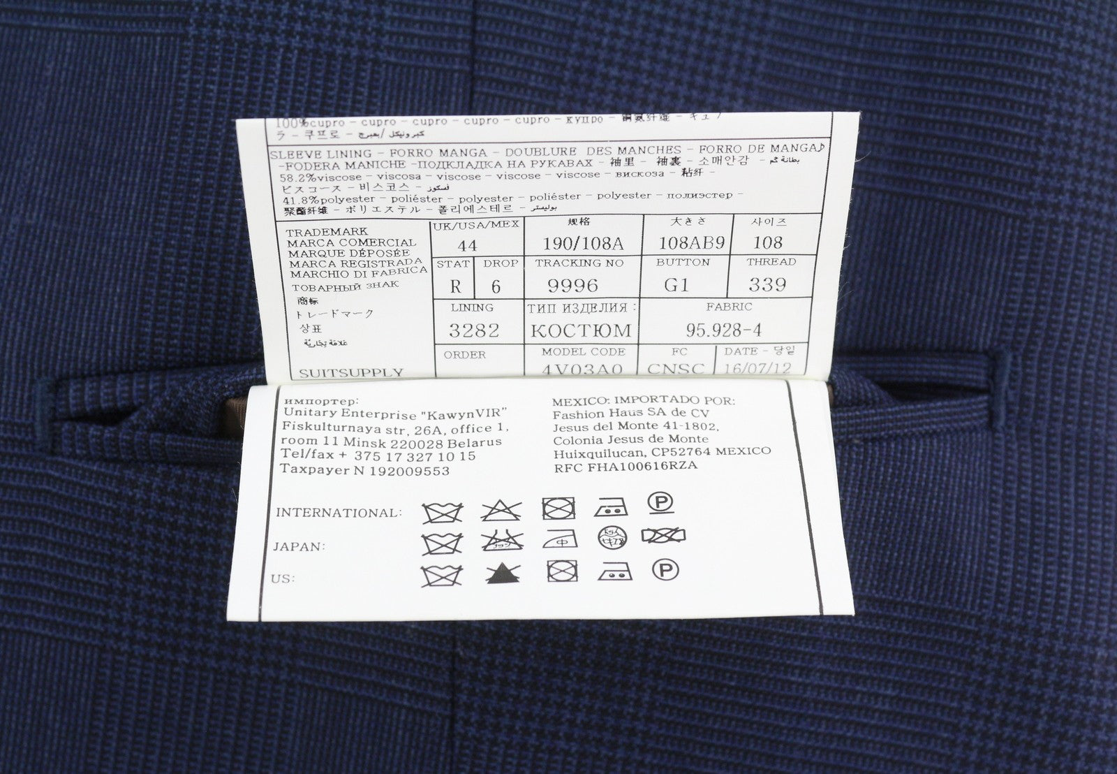 SUITSUPPLY Ferrara Men's Waistcoat UK44R Blue Plaid Wool Button-Up Formal