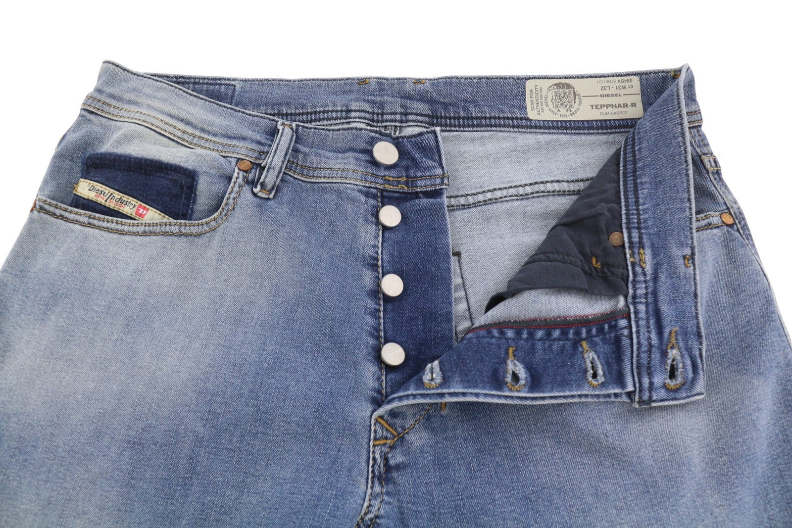 DIESEL Tepphar-R 084SV Men's Jeans W31/L32 Blue Slim Carrot Distress Stretch